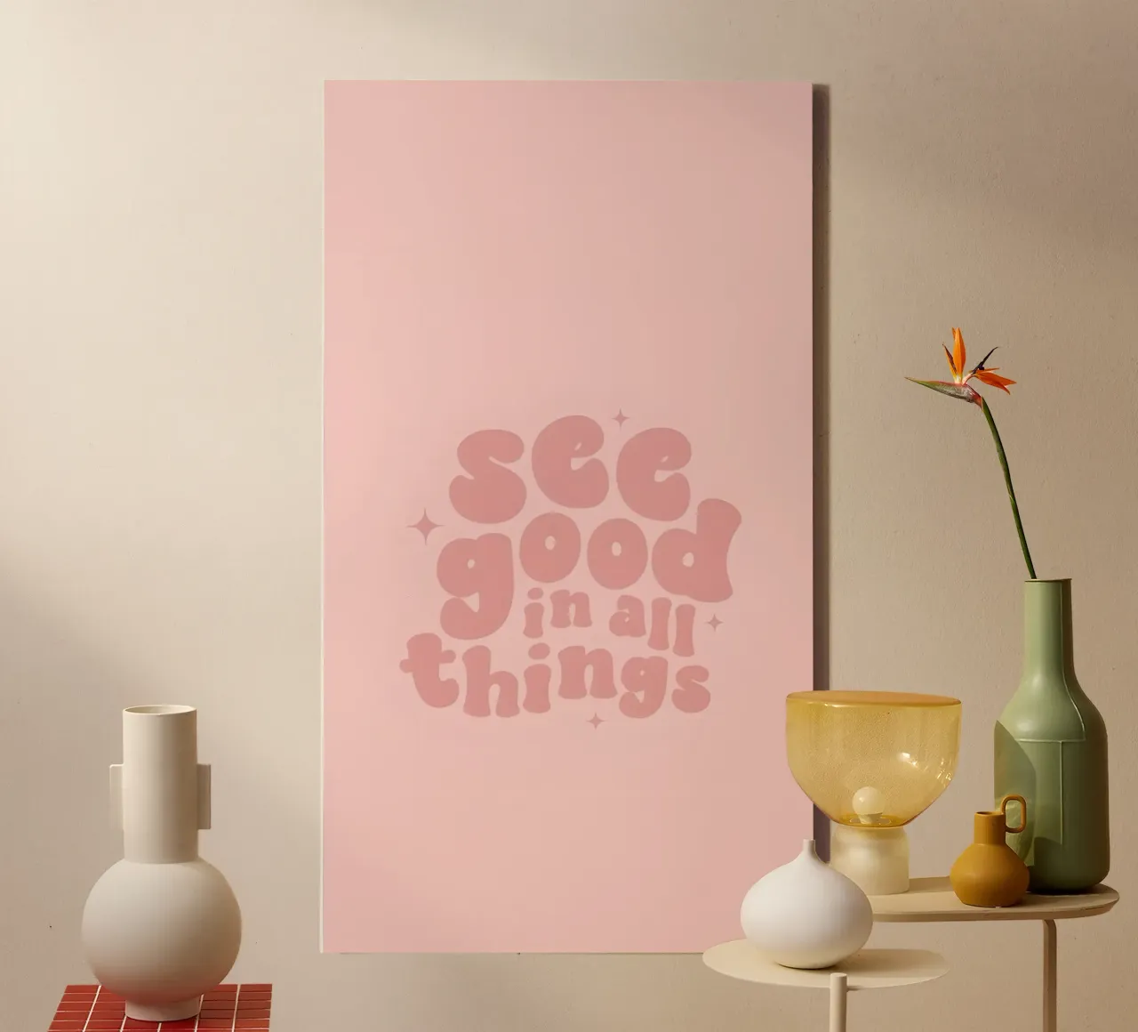 Vedere il bene in tutte le cose - Poster Art Rosa Groovy tela con Cornice a cassetta da homdeco