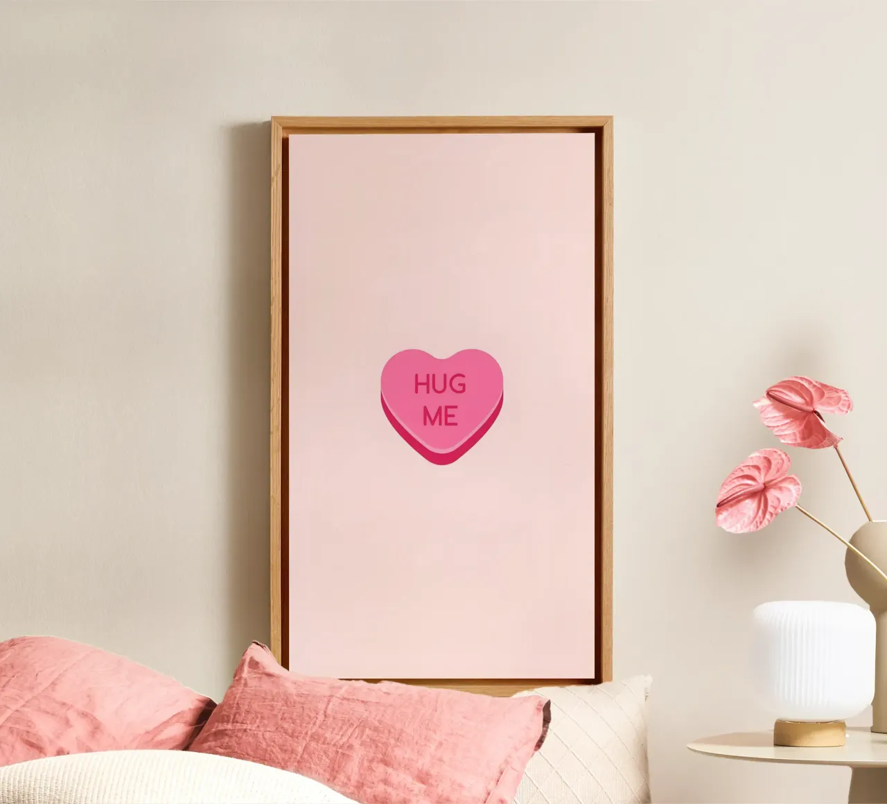 Knuffel me - Valentijnsdag Snoep Hart Kunst canvas met Baklijst van homdeco