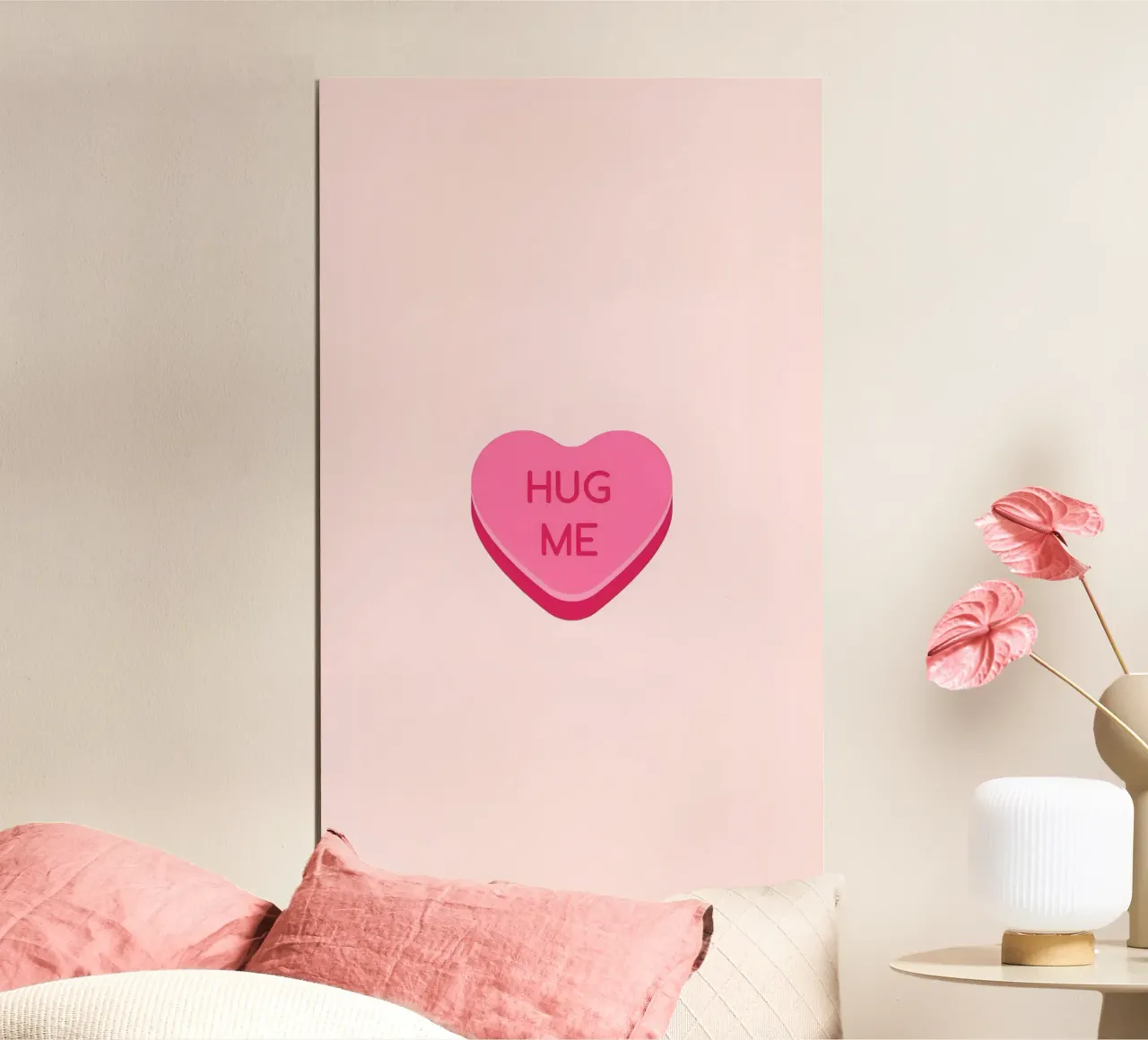Embrassez-moi - Art de la Saint-Valentin avec des cœurs en bonbons poster avec cadre en plastique de homdeco