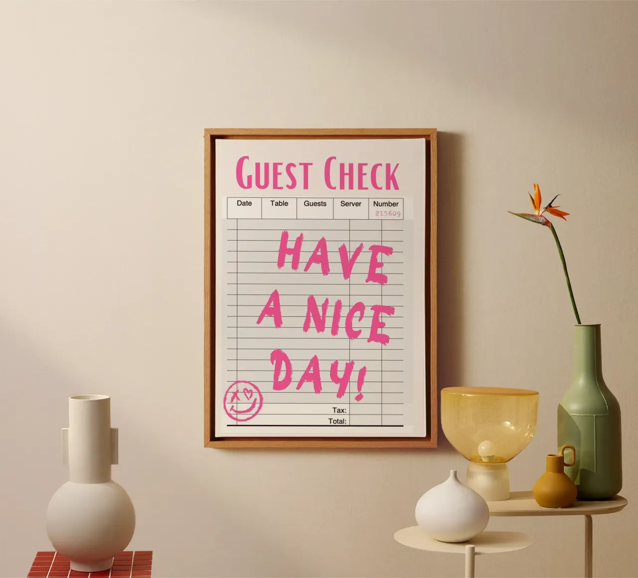 Have a Nice Day - Guest Check Poster Art canvas met Baklijst van homdeco
