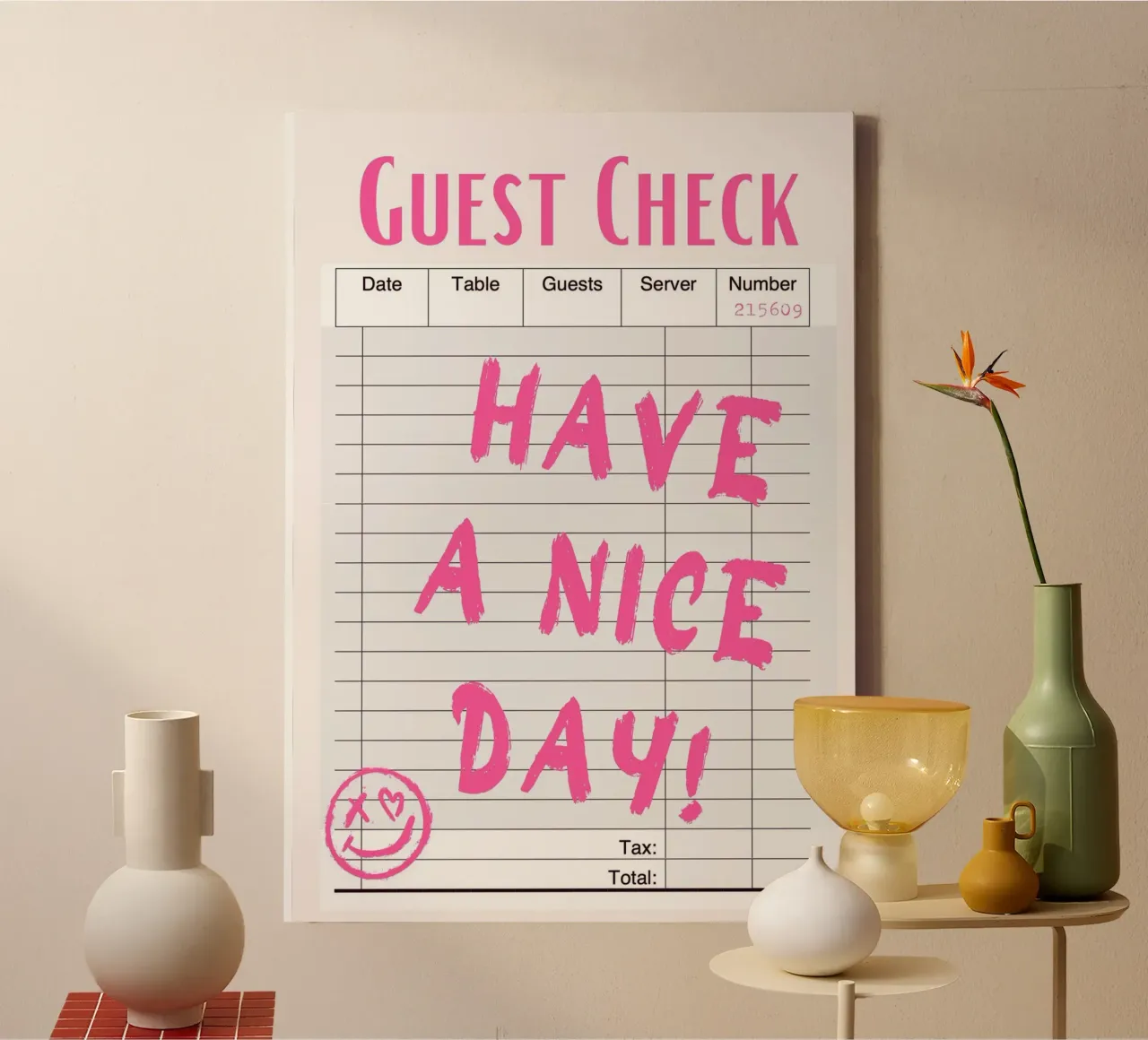 Have a Nice Day - Guest Check Poster Art canvas met Baklijst van homdeco