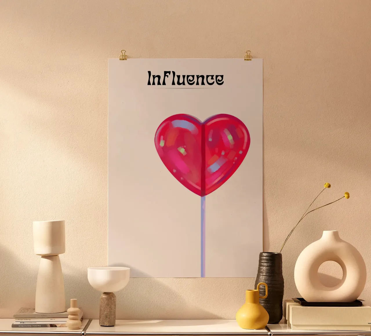 Influenza - Poster con lecca-lecca a cuore rosso poster con telaio in plastica da homdeco