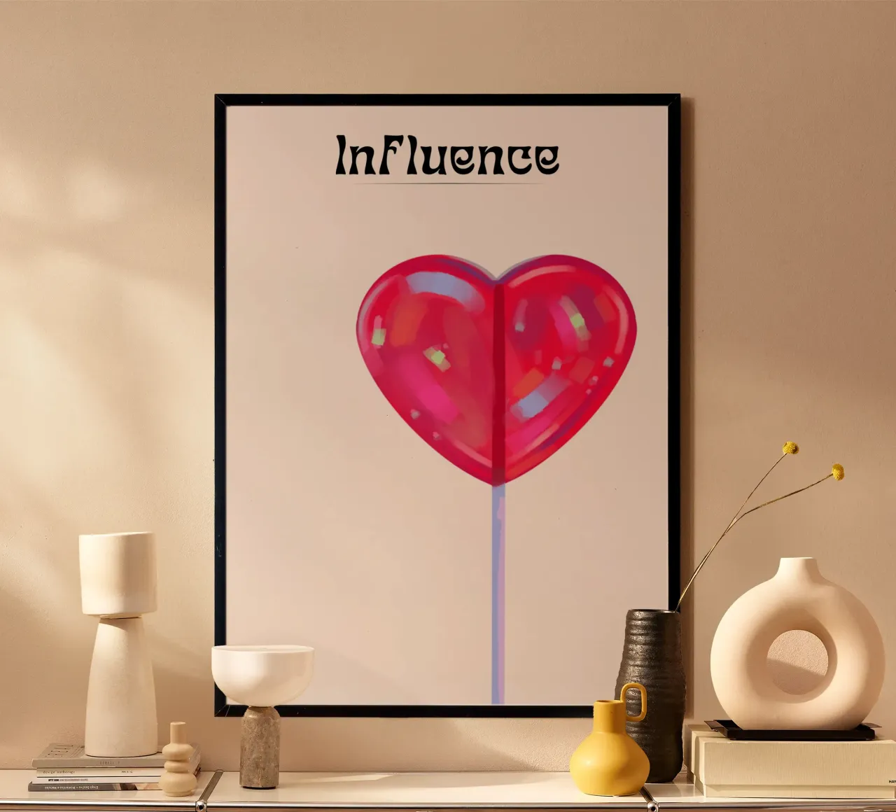 Influenza - Poster con lecca-lecca a cuore rosso poster con telaio in plastica da homdeco