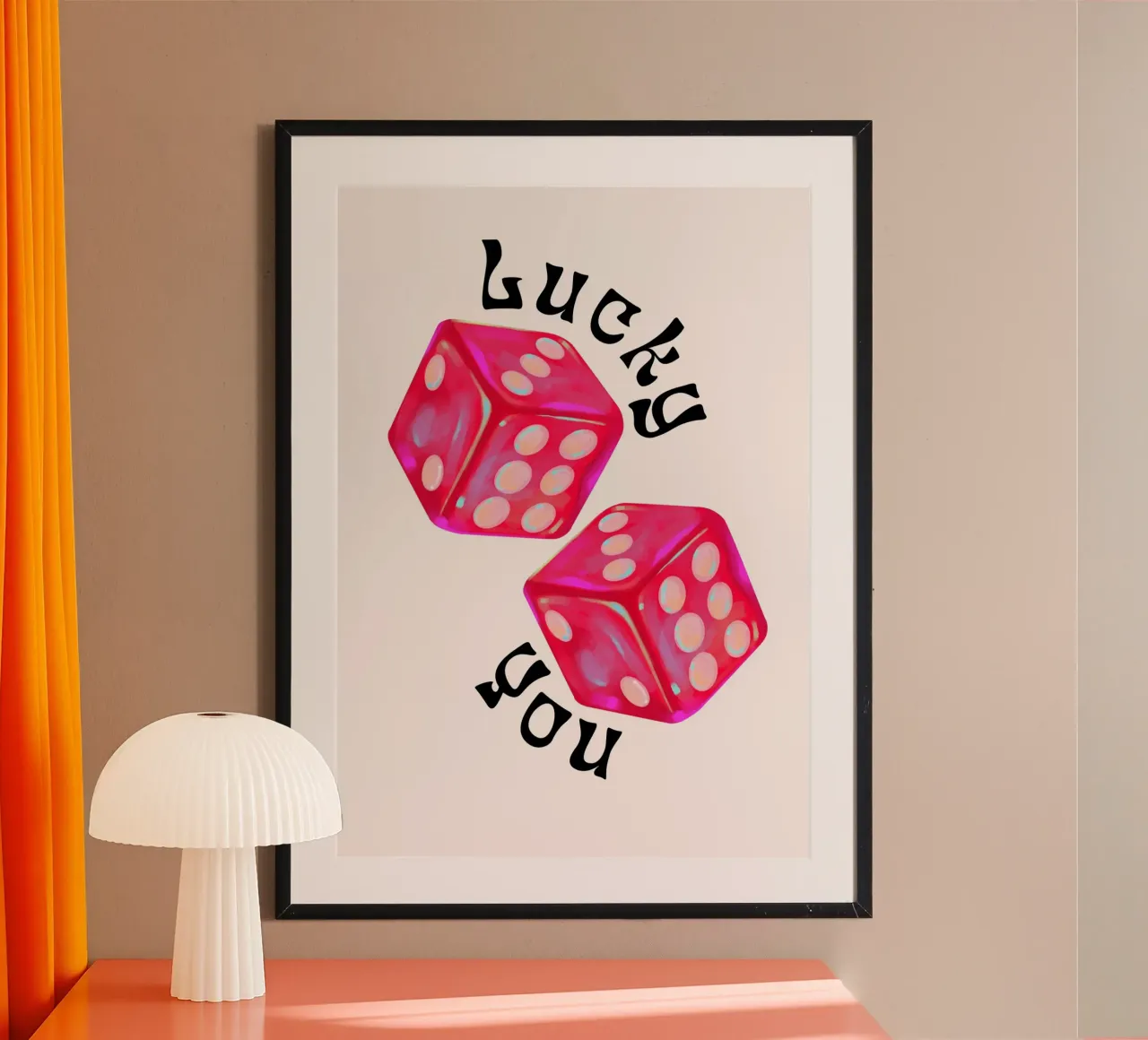 Lucky You - Rolling Dice Glücksspiel Kunst Poster mit Aluminium Rahmen von homdeco