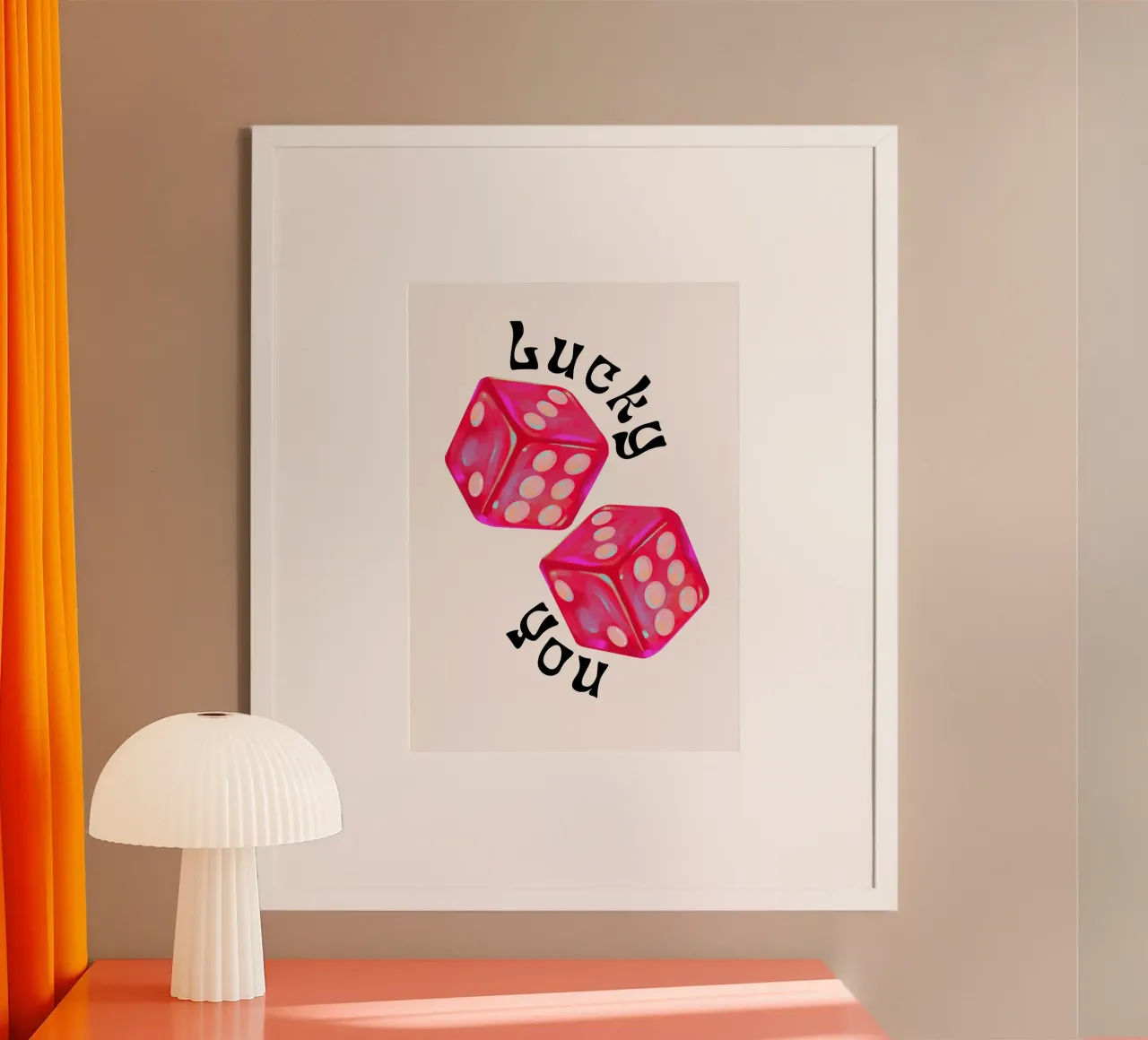 Lucky You - Rolling Dice Glücksspiel Kunst Poster mit Aluminium Rahmen von homdeco
