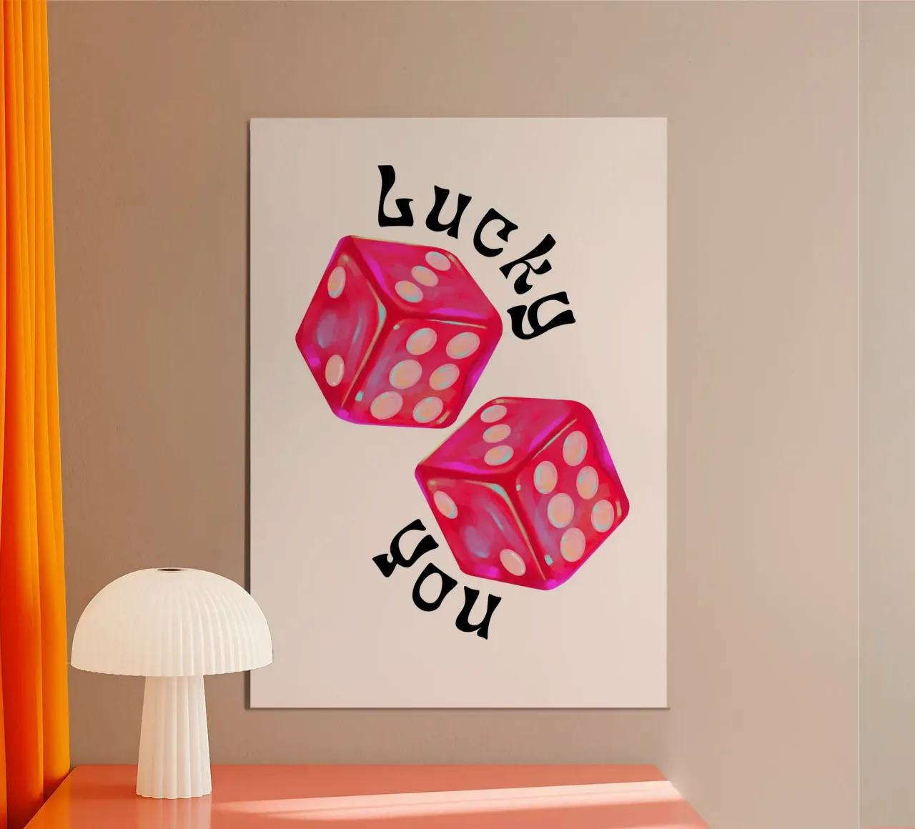Lucky You - Rolling Dice Glücksspiel Kunst Poster mit Aluminium Rahmen von homdeco
