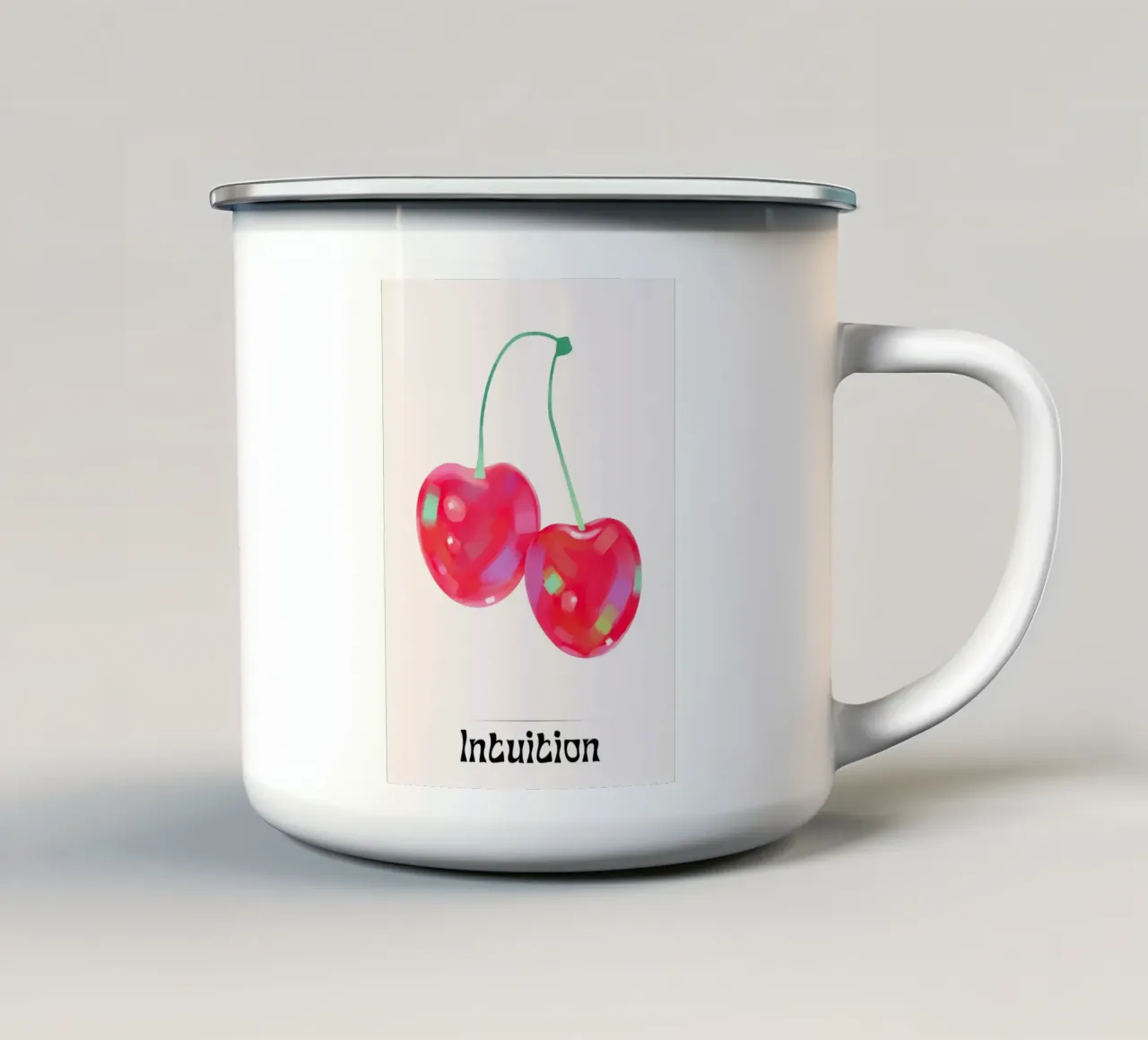Intuition - Poster pop art con ciliegie rosse tazza in smalto da homdeco