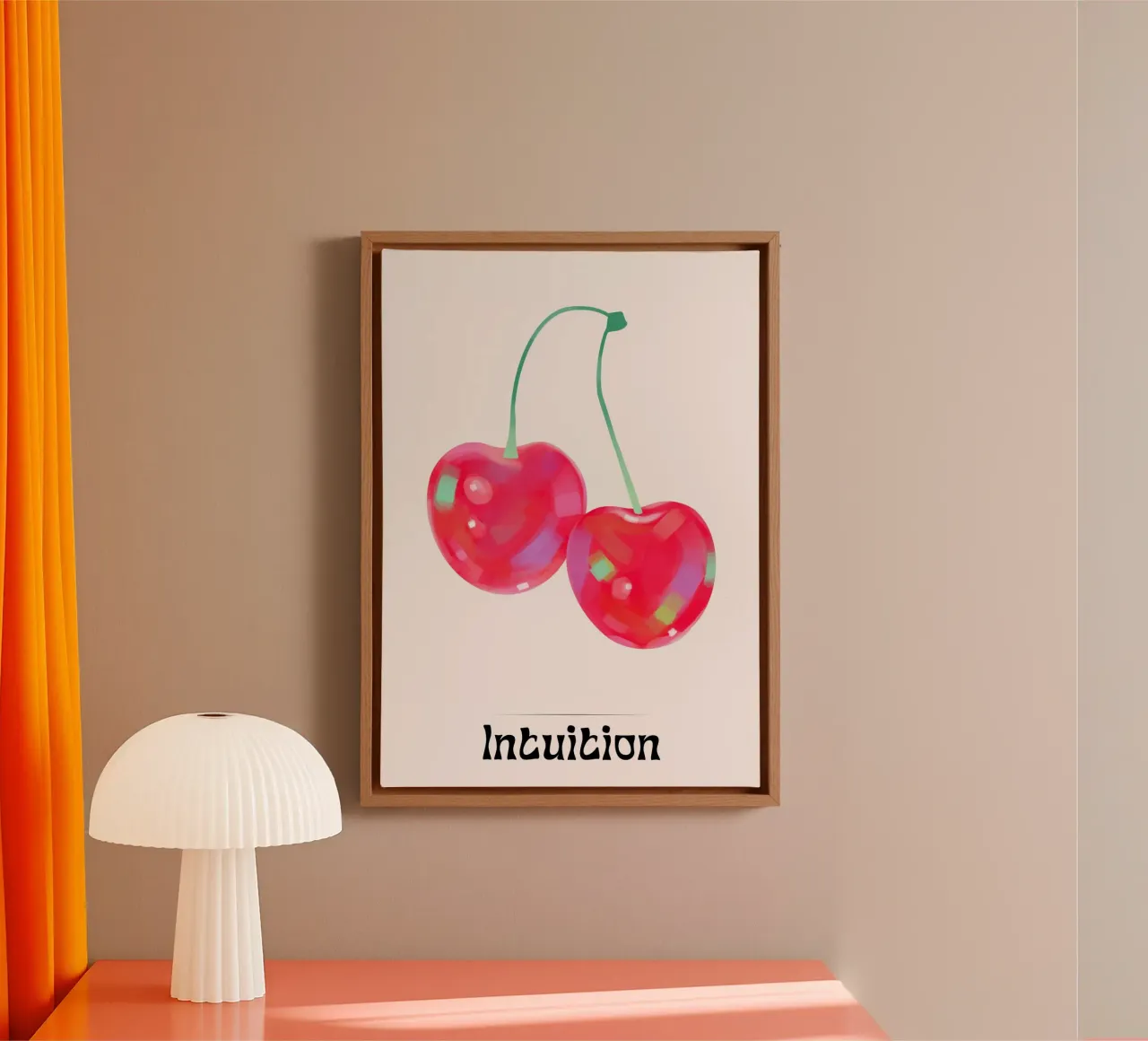 Intuition - Poster pop art con ciliegie rosse tela con Cornice a cassetta da homdeco