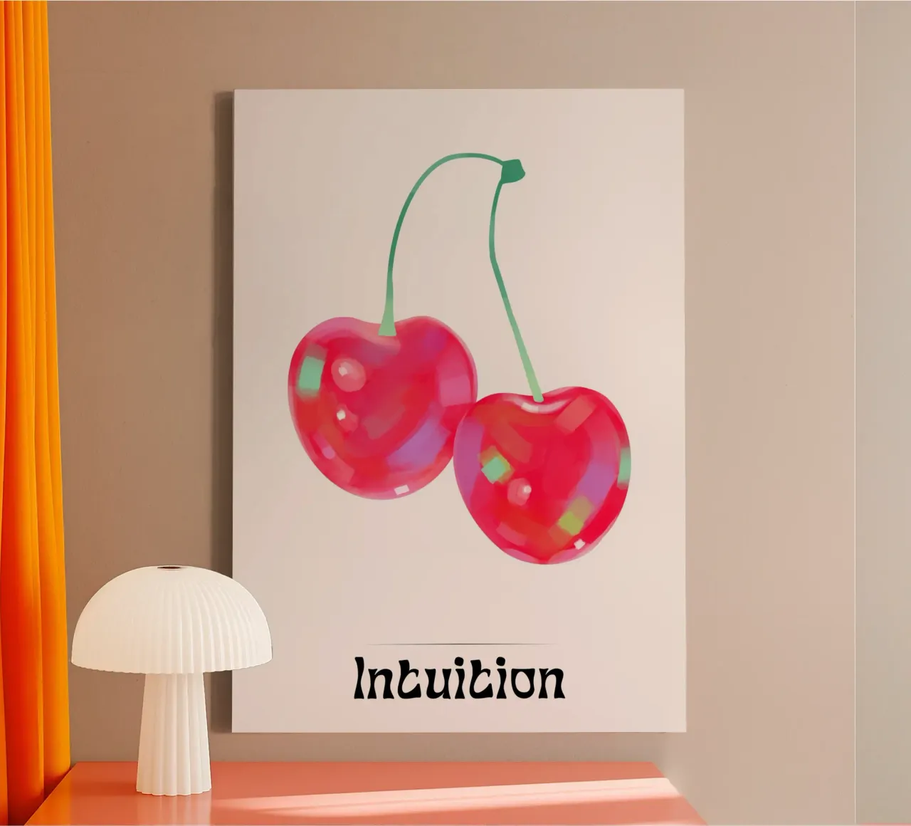 Intuition - Poster pop art con ciliegie rosse tela con Cornice a cassetta da homdeco