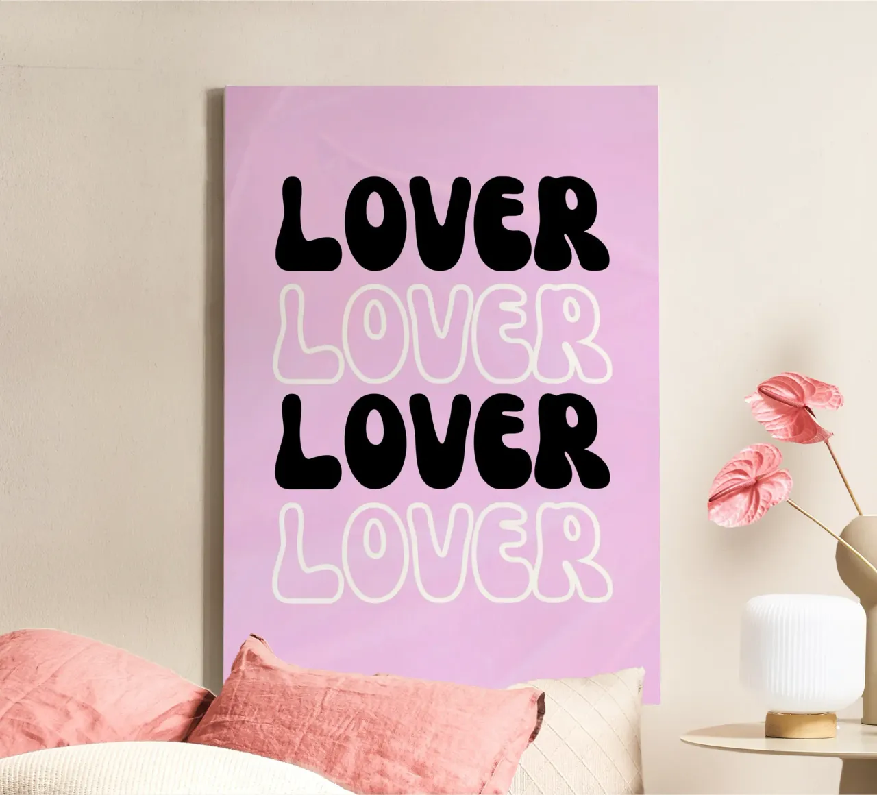 Lover Lover Lover - Groovy Pink Typography Art canvas with Floater frame by homdeco
