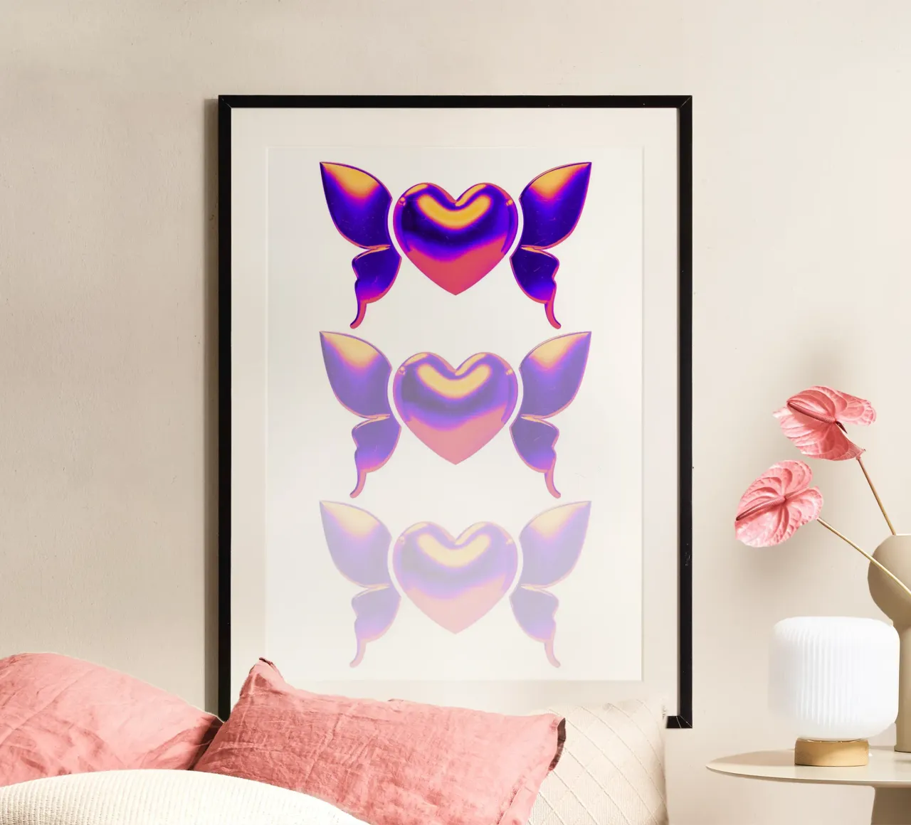 3D Butterfly Hearts - Iridescent Y2K Art Print poster by homdeco