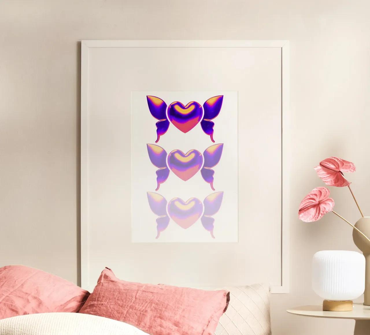 3D Butterfly Hearts - Iridescent Y2K Art Print poster by homdeco