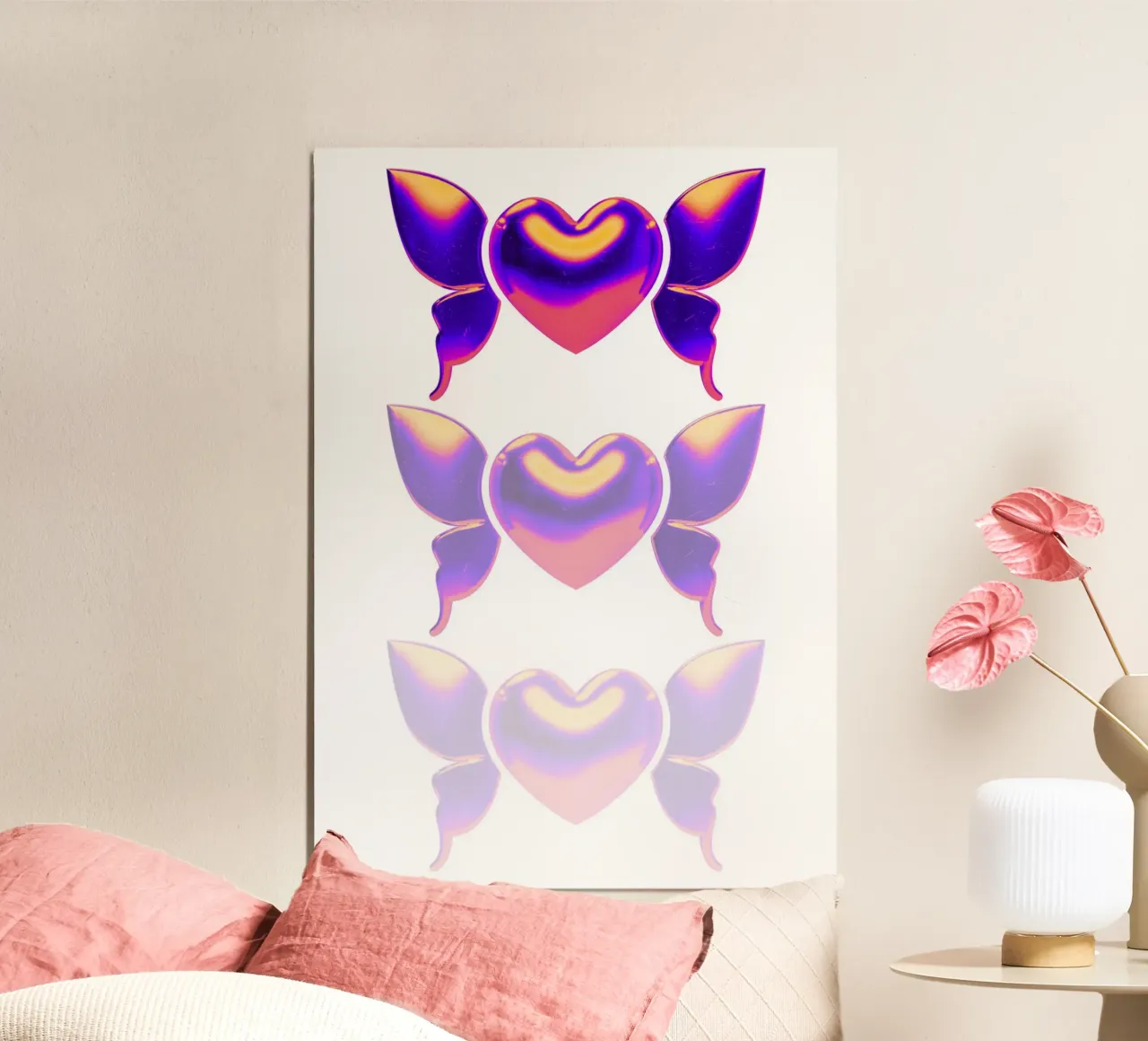 3D Butterfly Hearts - Iridescent Y2K Art Print poster by homdeco