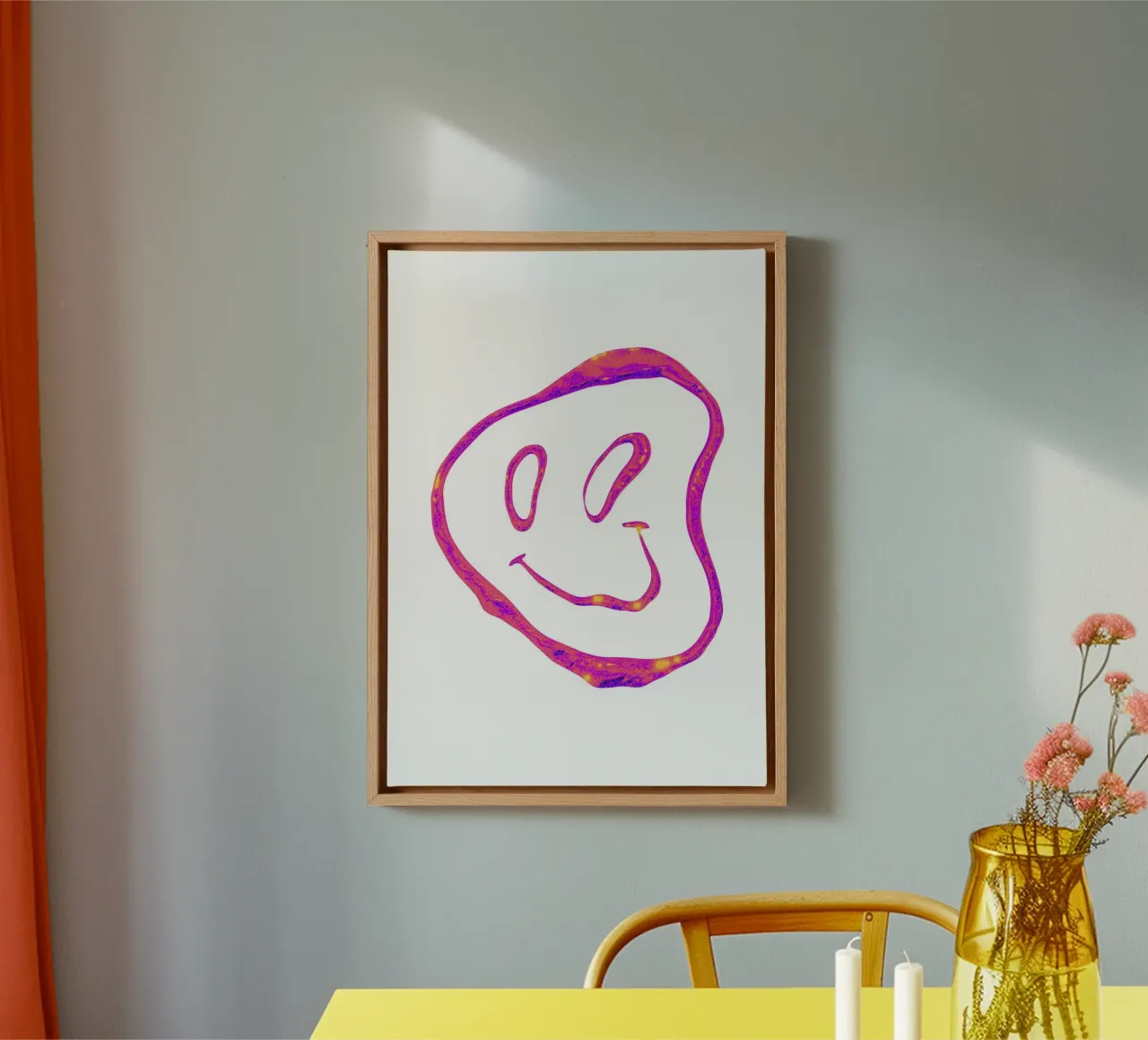 Trippy Smiley Face - Psychedelic Grunge Art Print canvas with Floater frame by homdeco