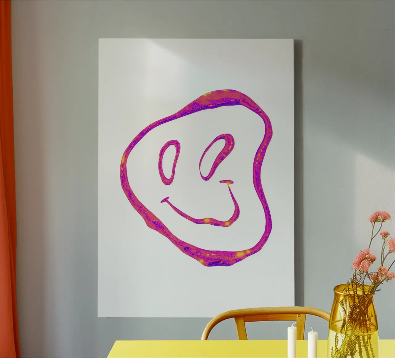 Trippy Smiley Face - Psychedelic Grunge Art Print canvas with Floater frame by homdeco