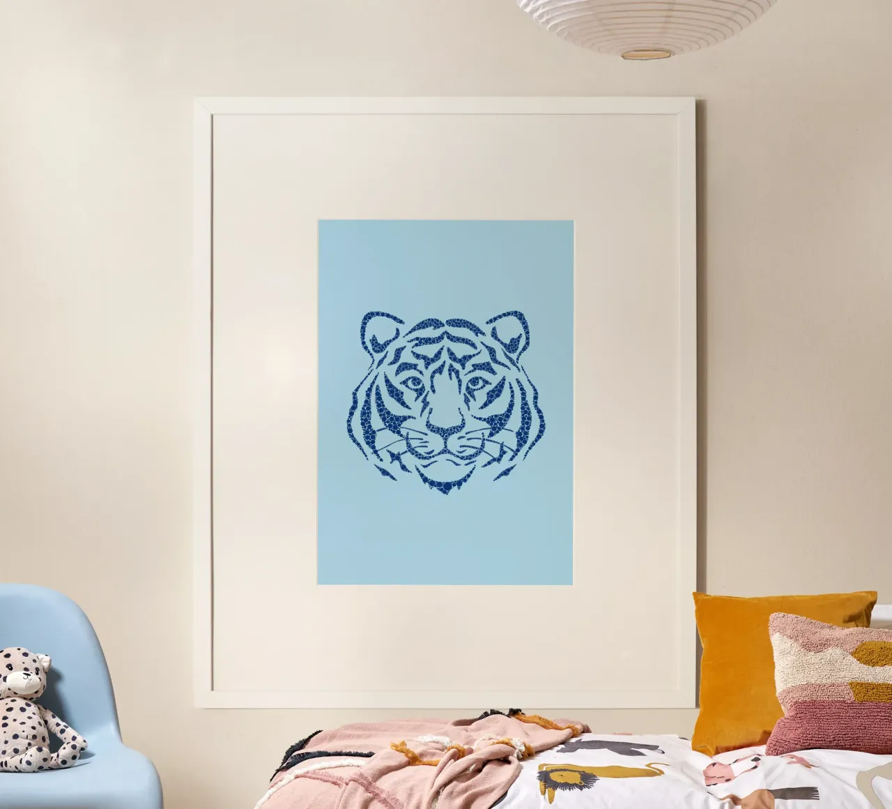 Blauw tijgergezicht - Pointillisme Kunstdruk poster van homdeco