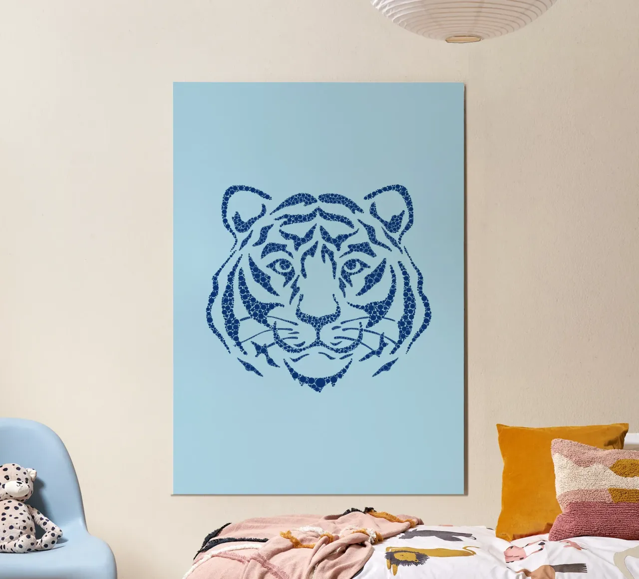 Blauw tijgergezicht - Pointillisme Kunstdruk poster van homdeco