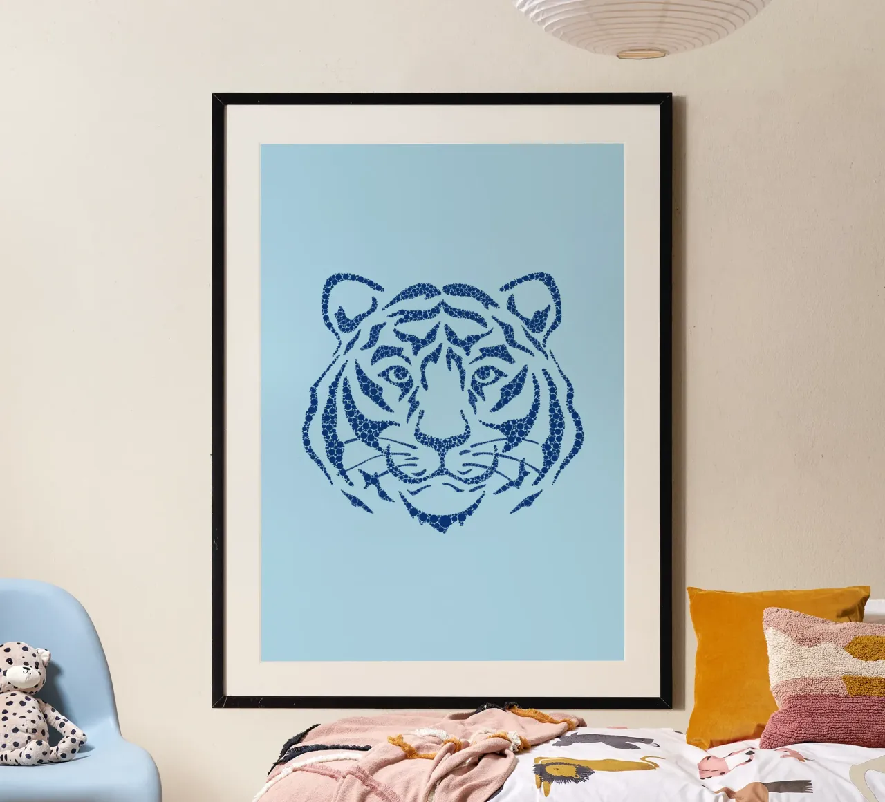 Blauw tijgergezicht - Pointillisme Kunstdruk poster van homdeco