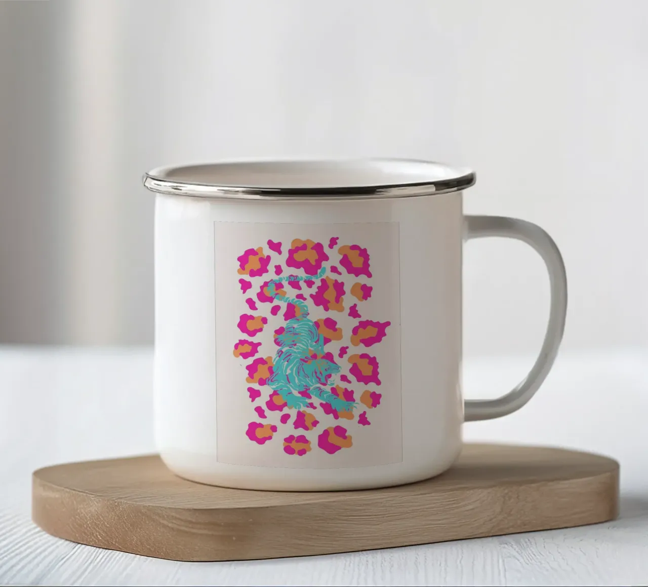 Tigre blu su stampa leopardata - Pop Art tazza in smalto da homdeco