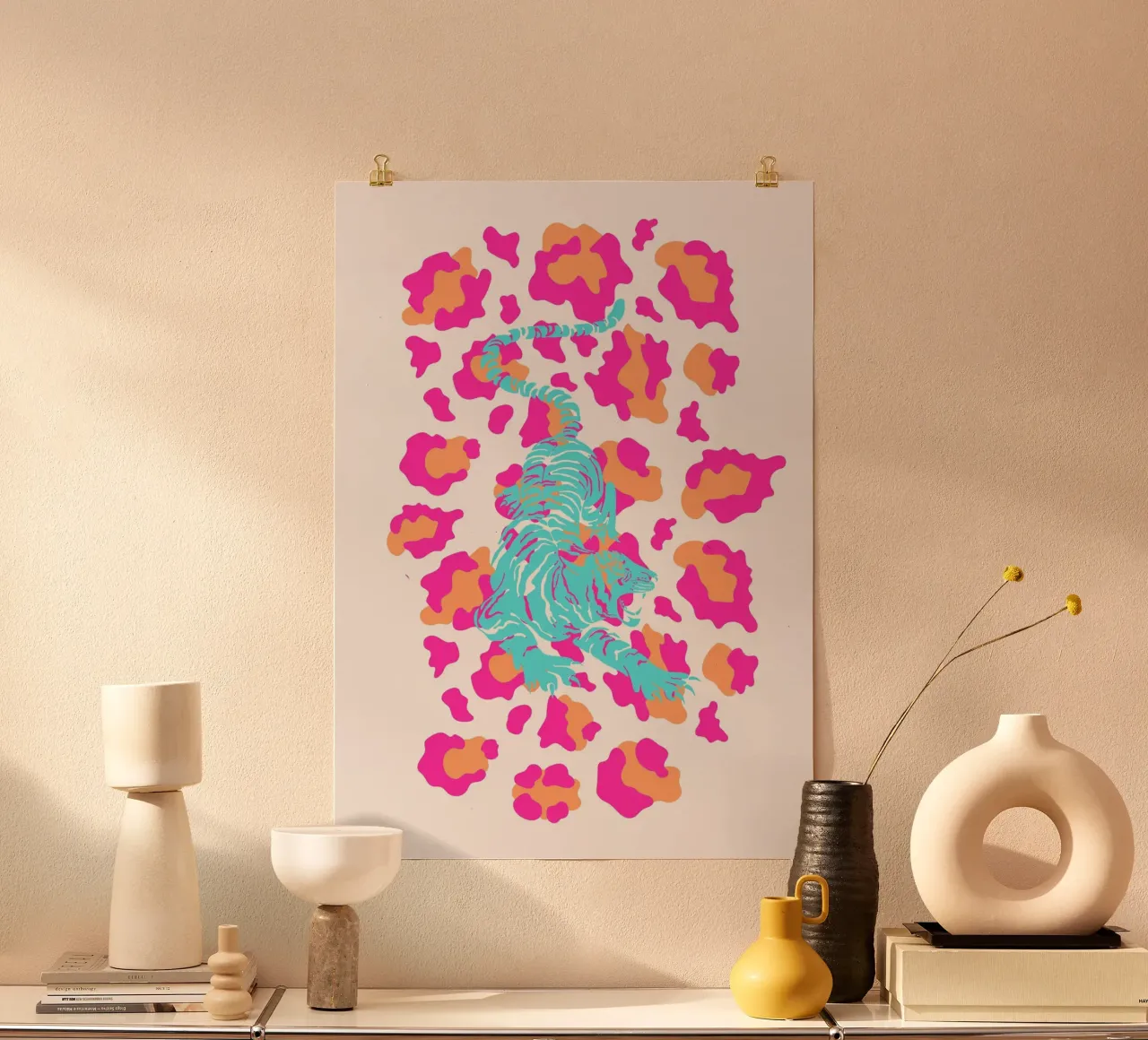 Tigre blu su stampa leopardata - Pop Art poster con telaio in plastica da homdeco