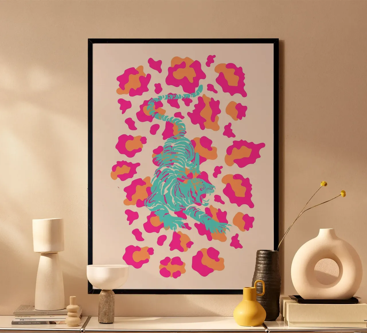 Tigre blu su stampa leopardata - Pop Art poster con telaio in plastica da homdeco