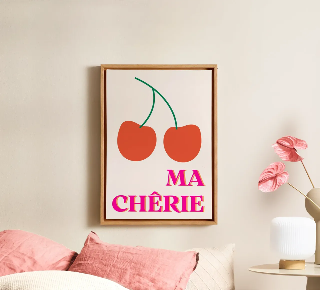 Ma Chérie Poster - Kersen Franse Kunstdruk canvas met Baklijst van homdeco
