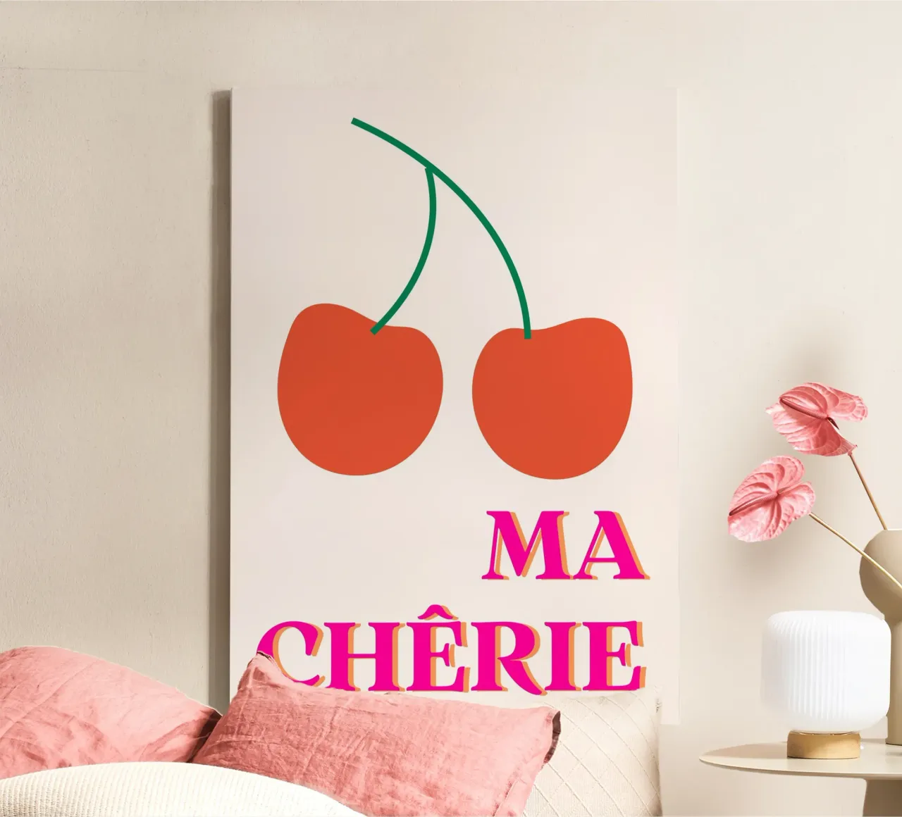 Ma Chérie Poster - Kersen Franse Kunstdruk canvas met Baklijst van homdeco