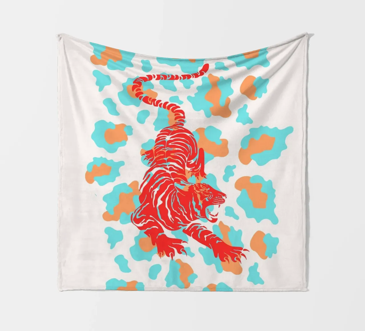 Red Tiger on Leopard Print - Pop Art Print fleece blanket by homdeco