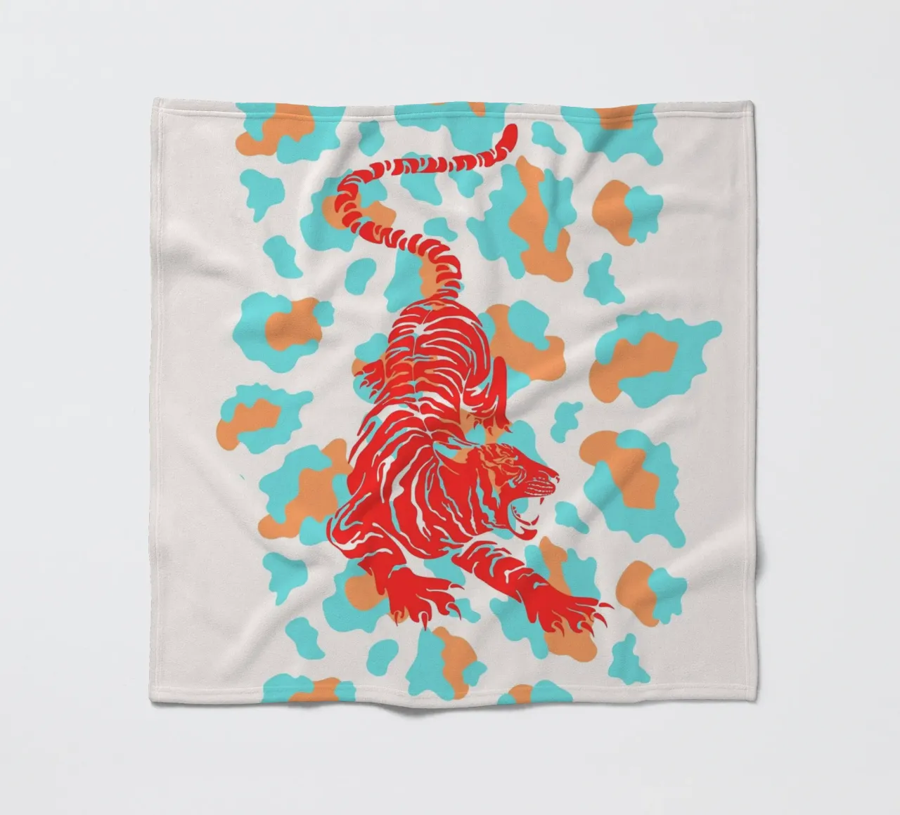 Red Tiger on Leopard Print - Pop Art Print fleece blanket by homdeco