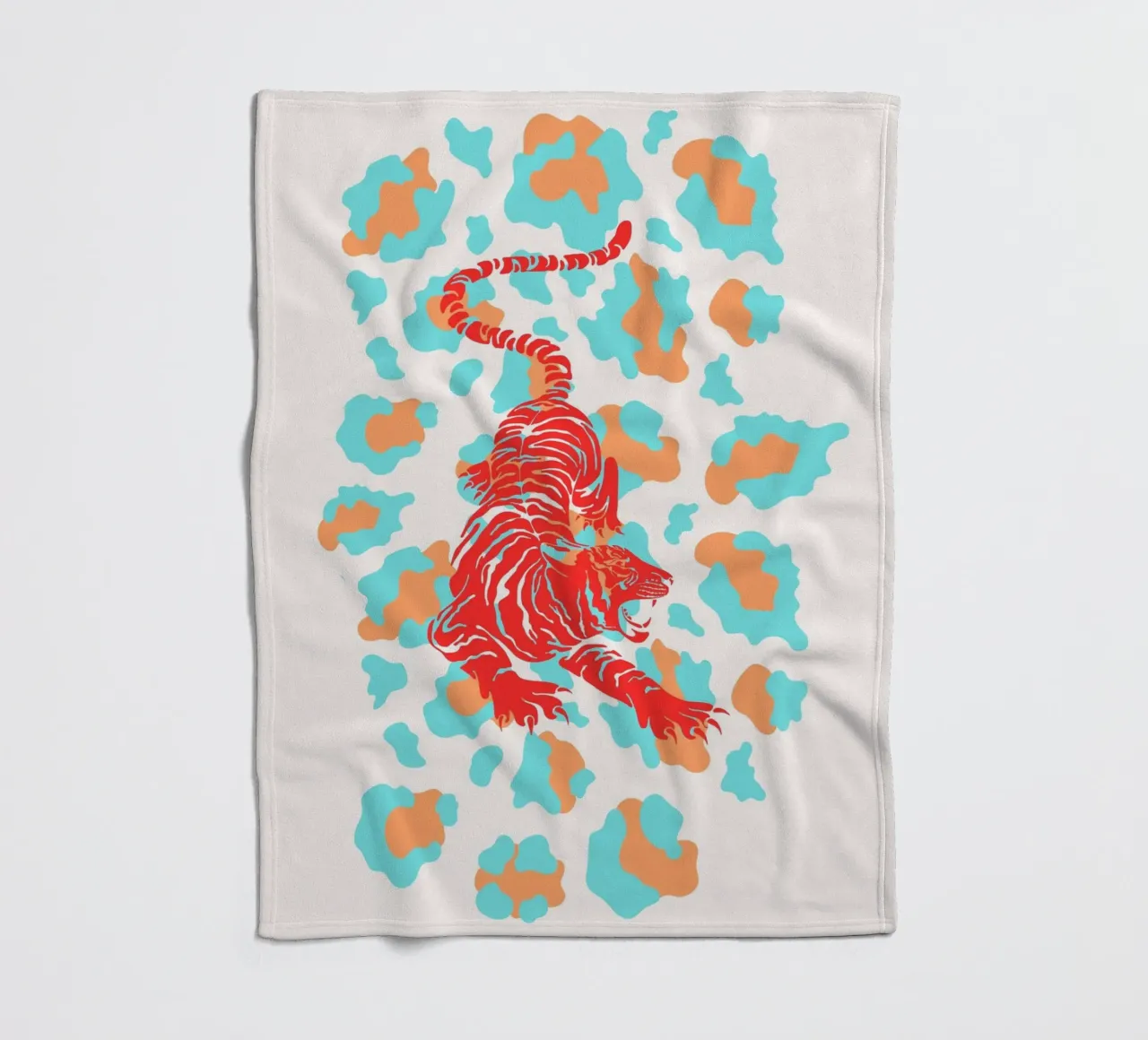 Red Tiger on Leopard Print - Pop Art Print fleece blanket by homdeco