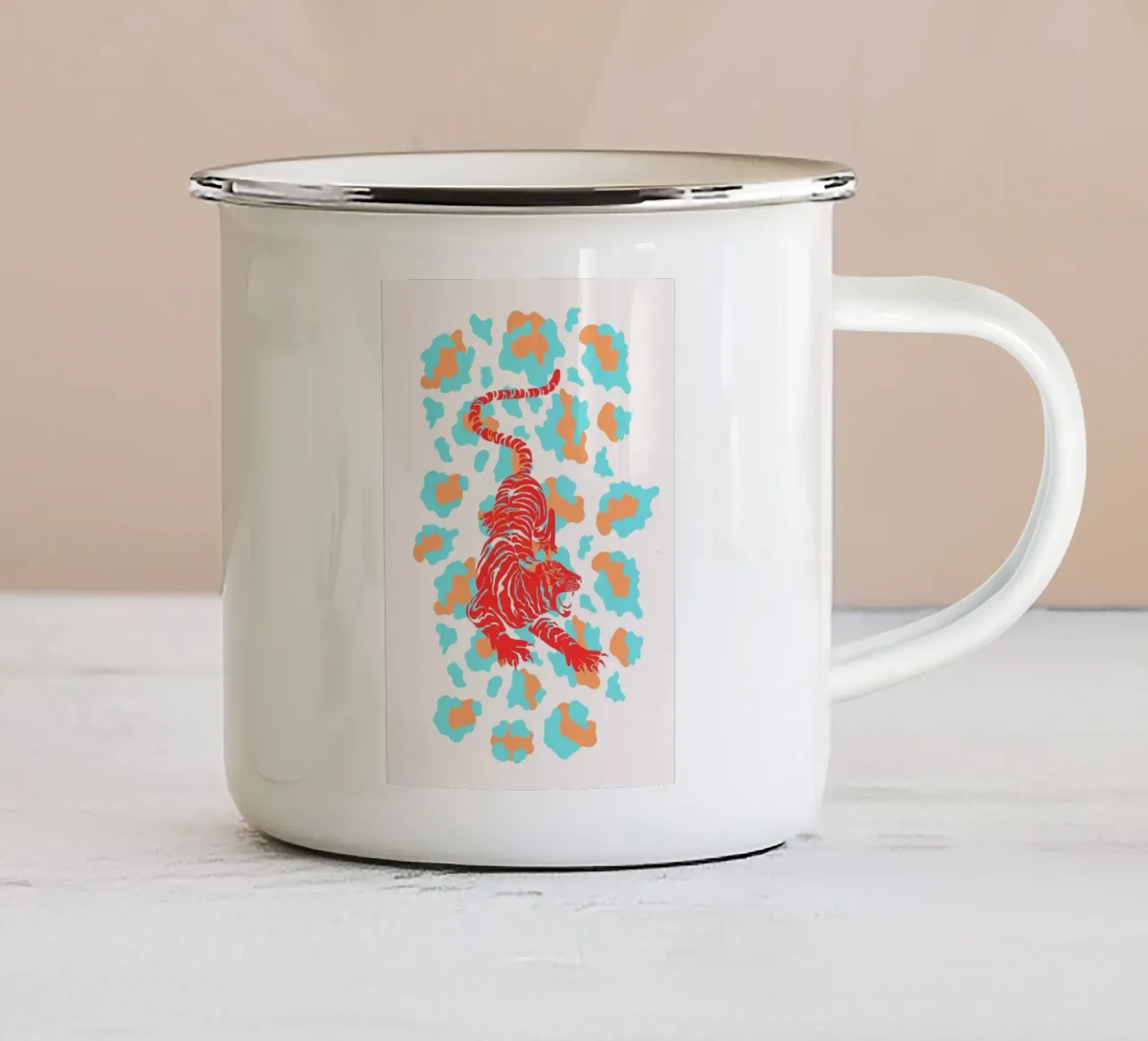 Red Tiger on Leopard Print - Pop Art Print enamel mug by homdeco