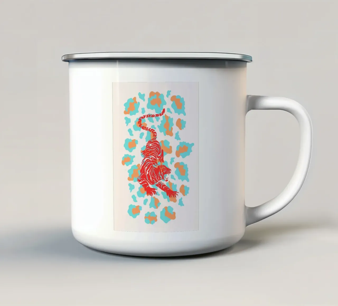 Red Tiger on Leopard Print - Pop Art Print enamel mug by homdeco