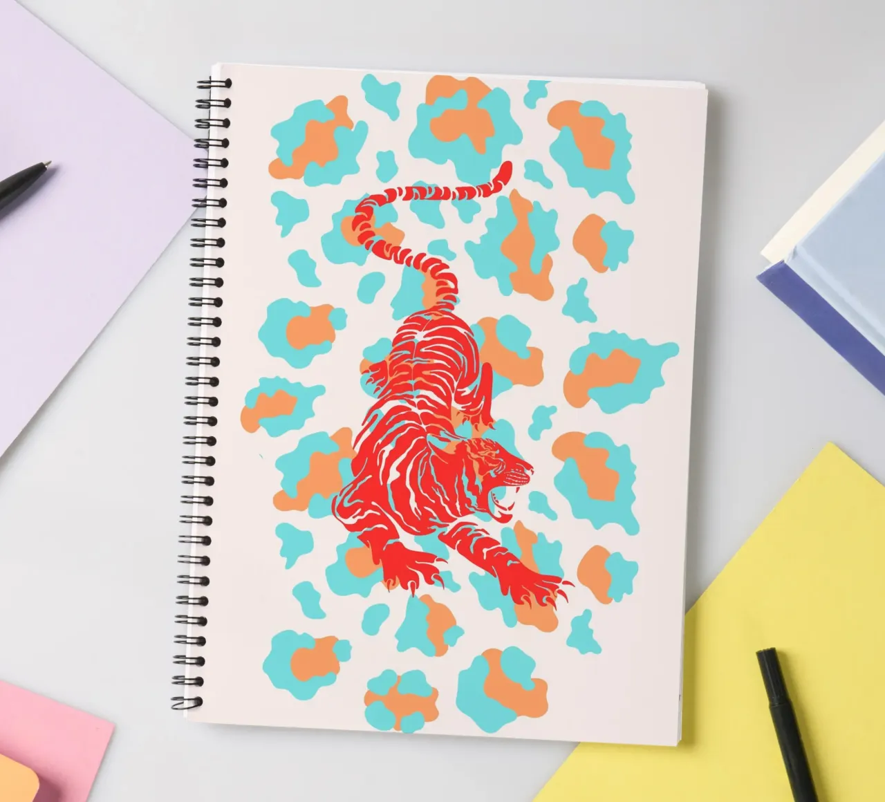 Red Tiger on Leopard Print - Pop Art Print spiral notebook by homdeco