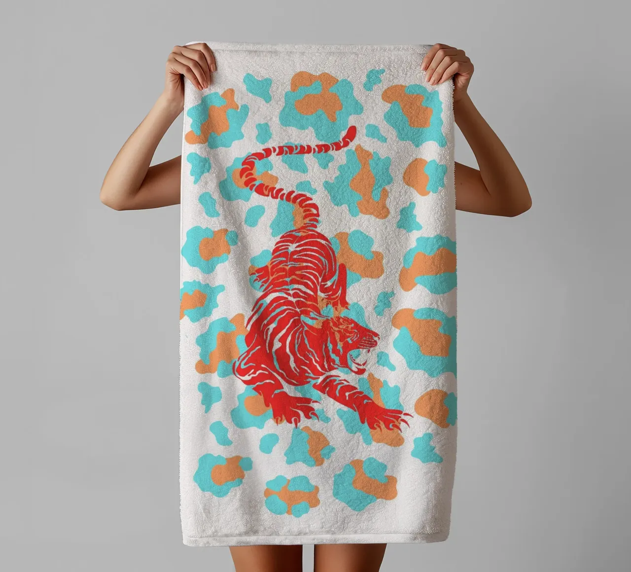 Red Tiger on Leopard Print - Pop Art Print towel by homdeco
