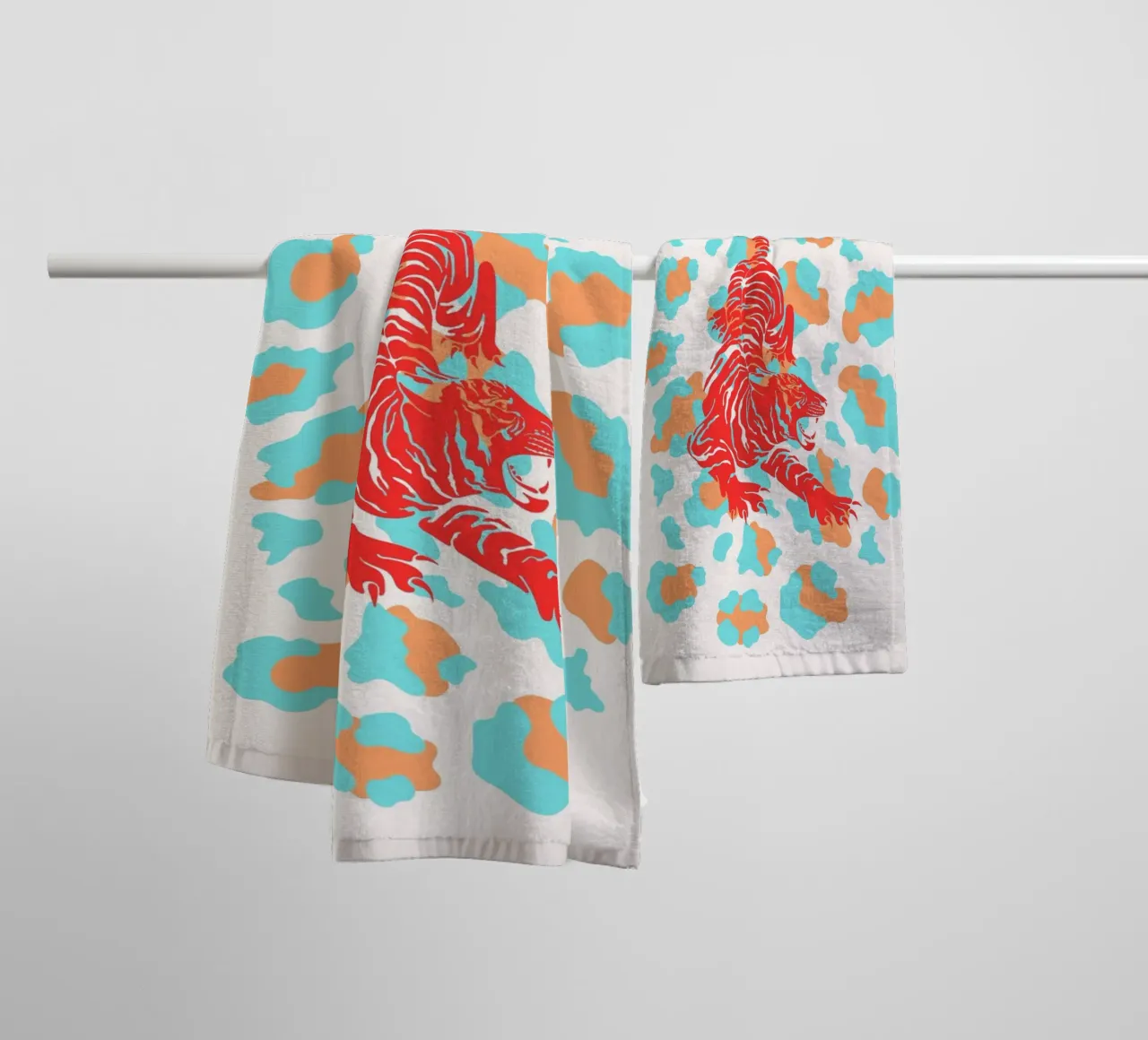 Red Tiger on Leopard Print - Pop Art Print towel by homdeco