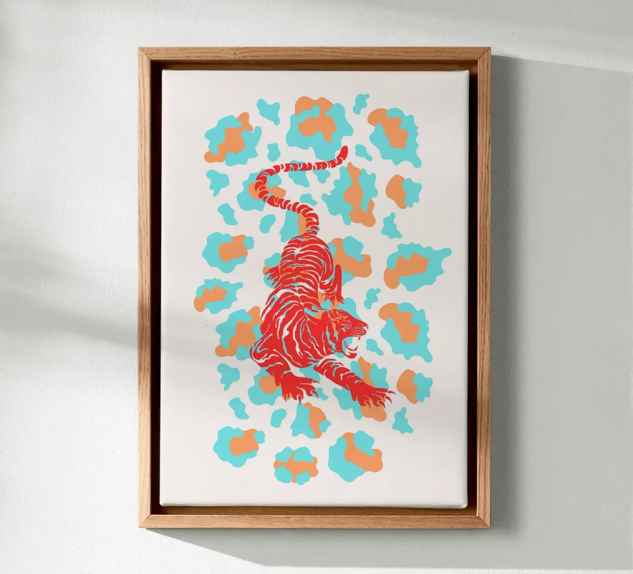Rode tijger op luipaardprint - Pop Art Print canvas met Baklijst van homdeco
