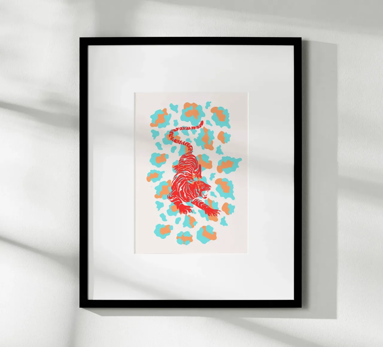 Rode tijger op luipaardprint - Pop Art Print poster van homdeco