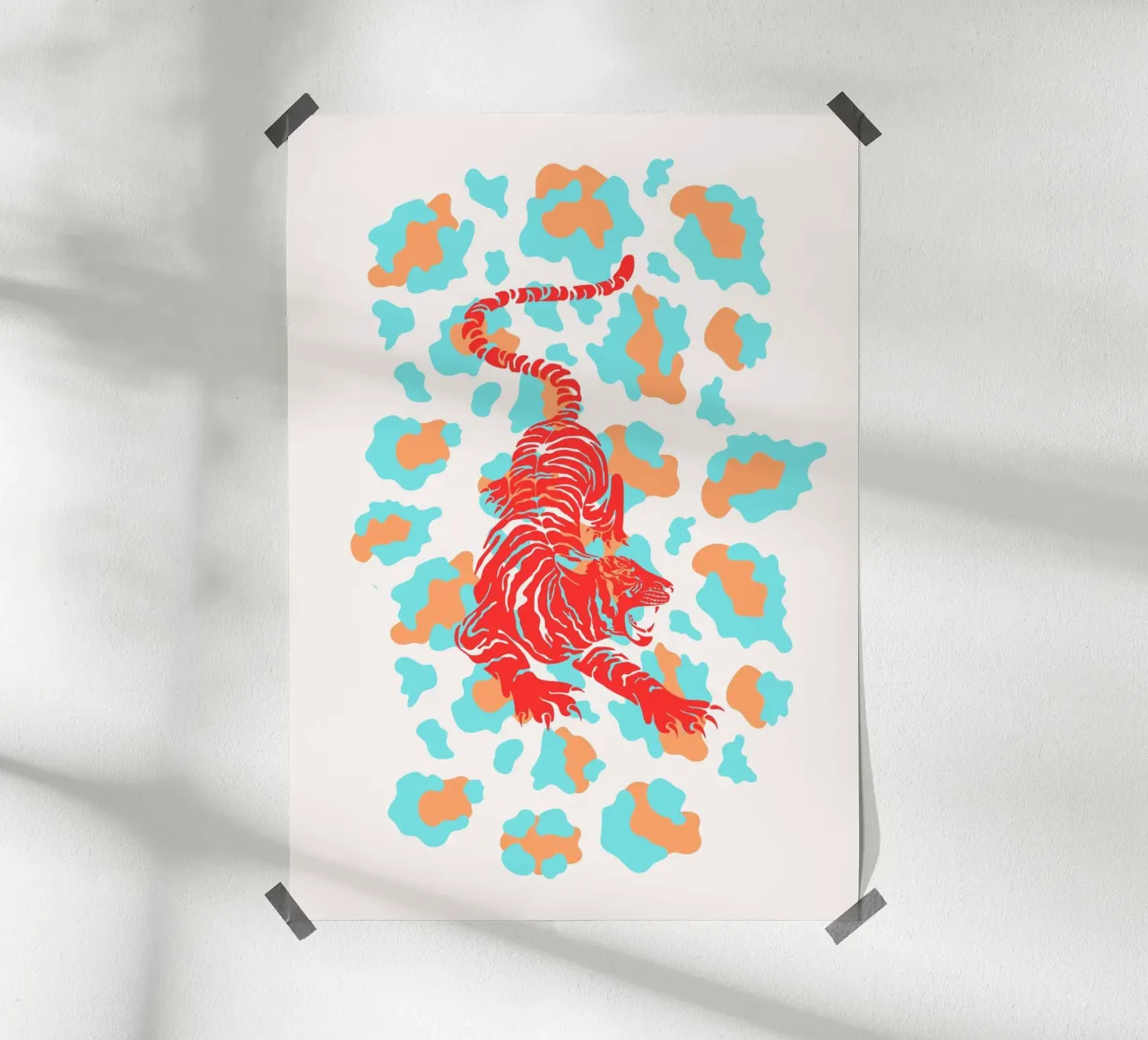 Rode tijger op luipaardprint - Pop Art Print poster van homdeco