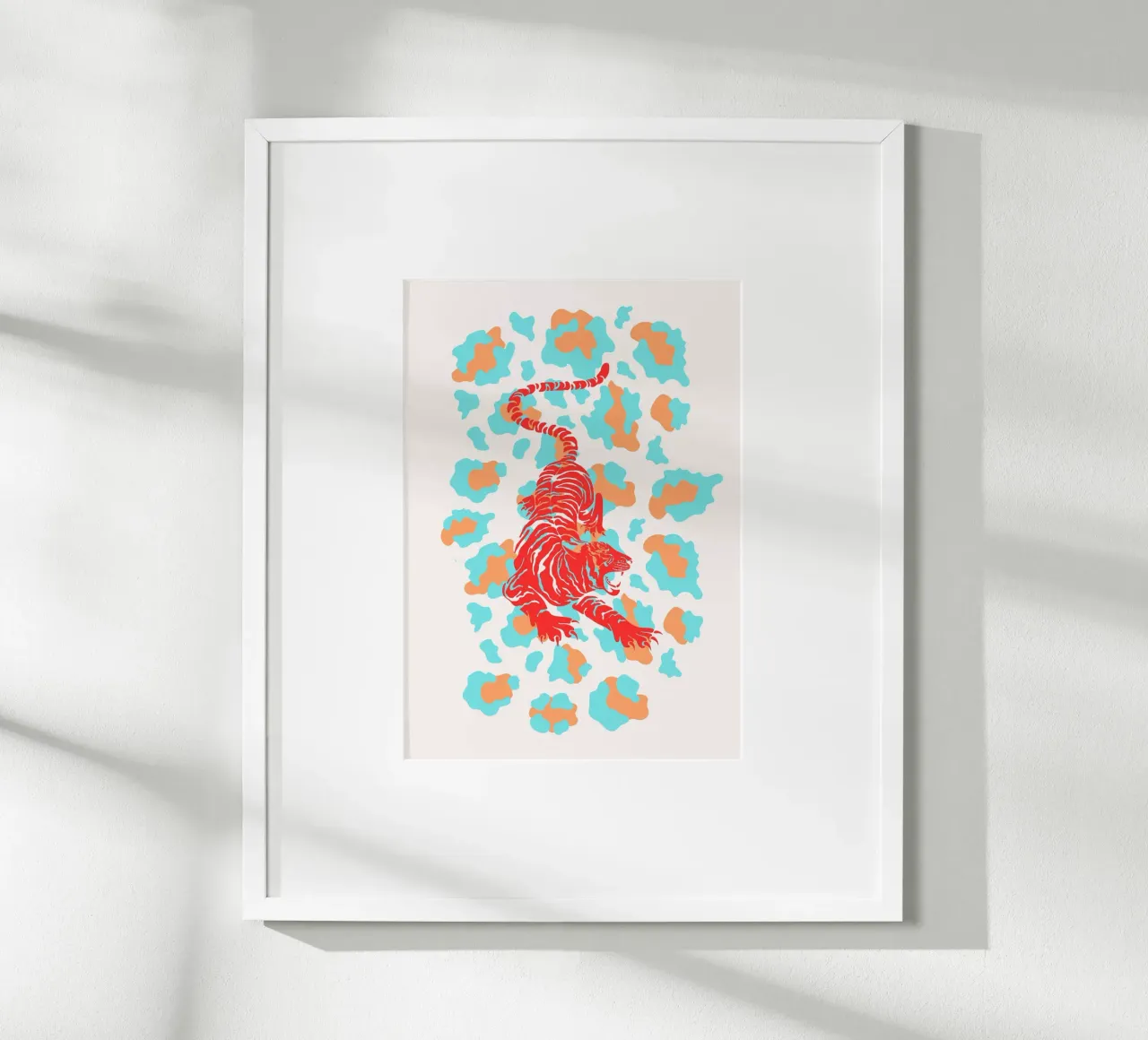 Rode tijger op luipaardprint - Pop Art Print poster van homdeco