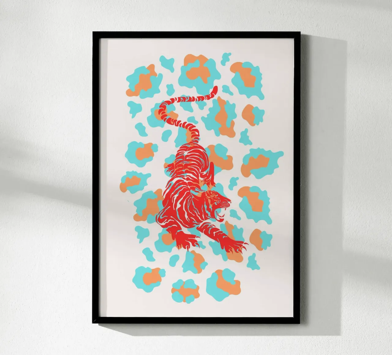 Rode tijger op luipaardprint - Pop Art Print poster van homdeco
