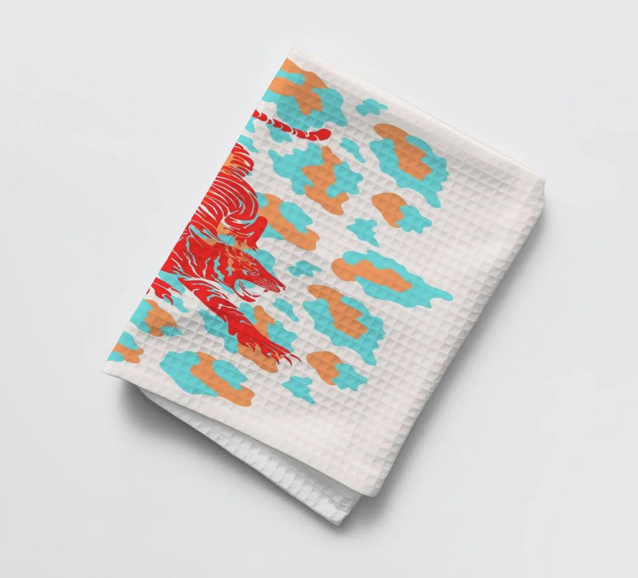 Red Tiger on Leopard Print - Pop Art Print tea towel by homdeco