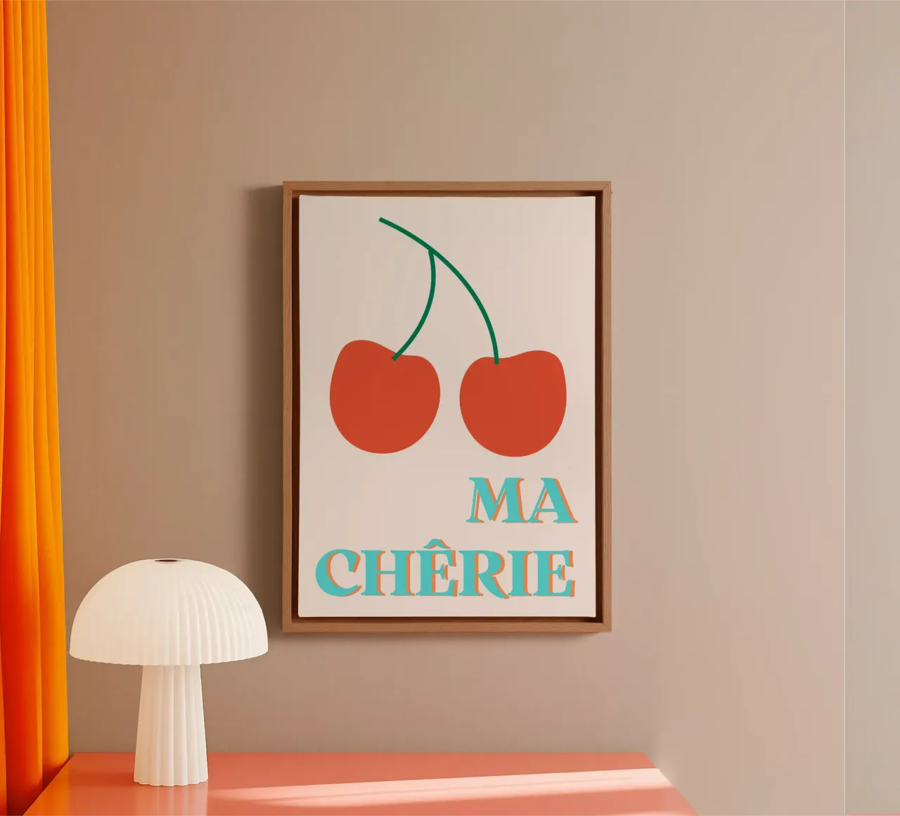 Ma Chérie Poster - Kersen Franse Kunstdruk canvas met Baklijst van homdeco