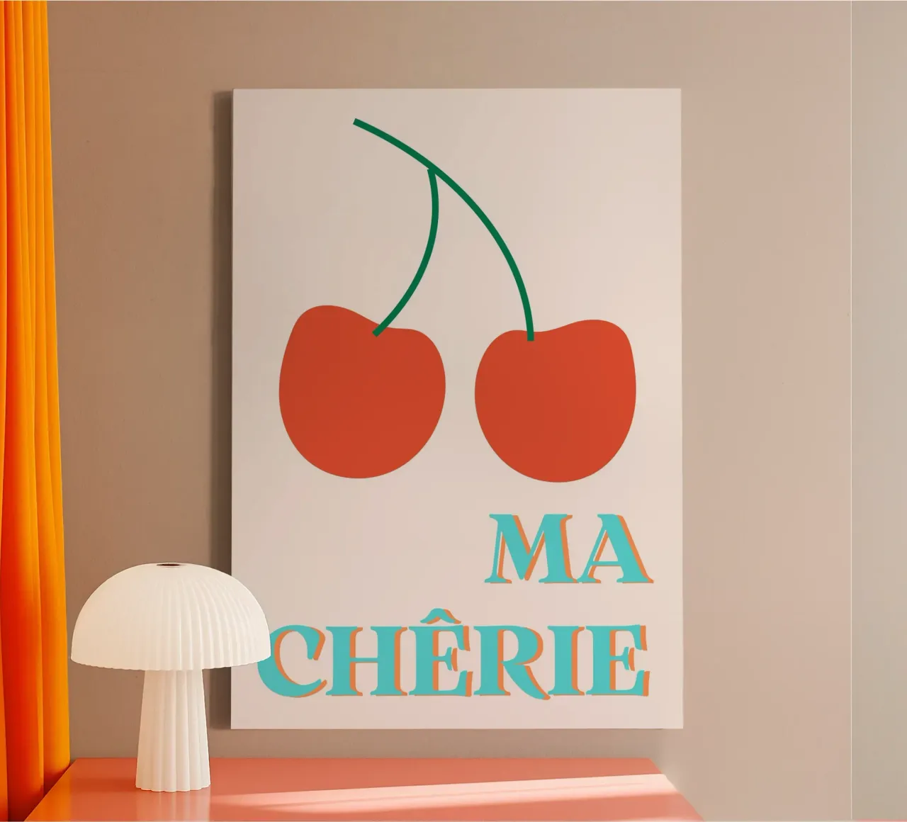 Ma Chérie Poster - Kersen Franse Kunstdruk canvas met Baklijst van homdeco