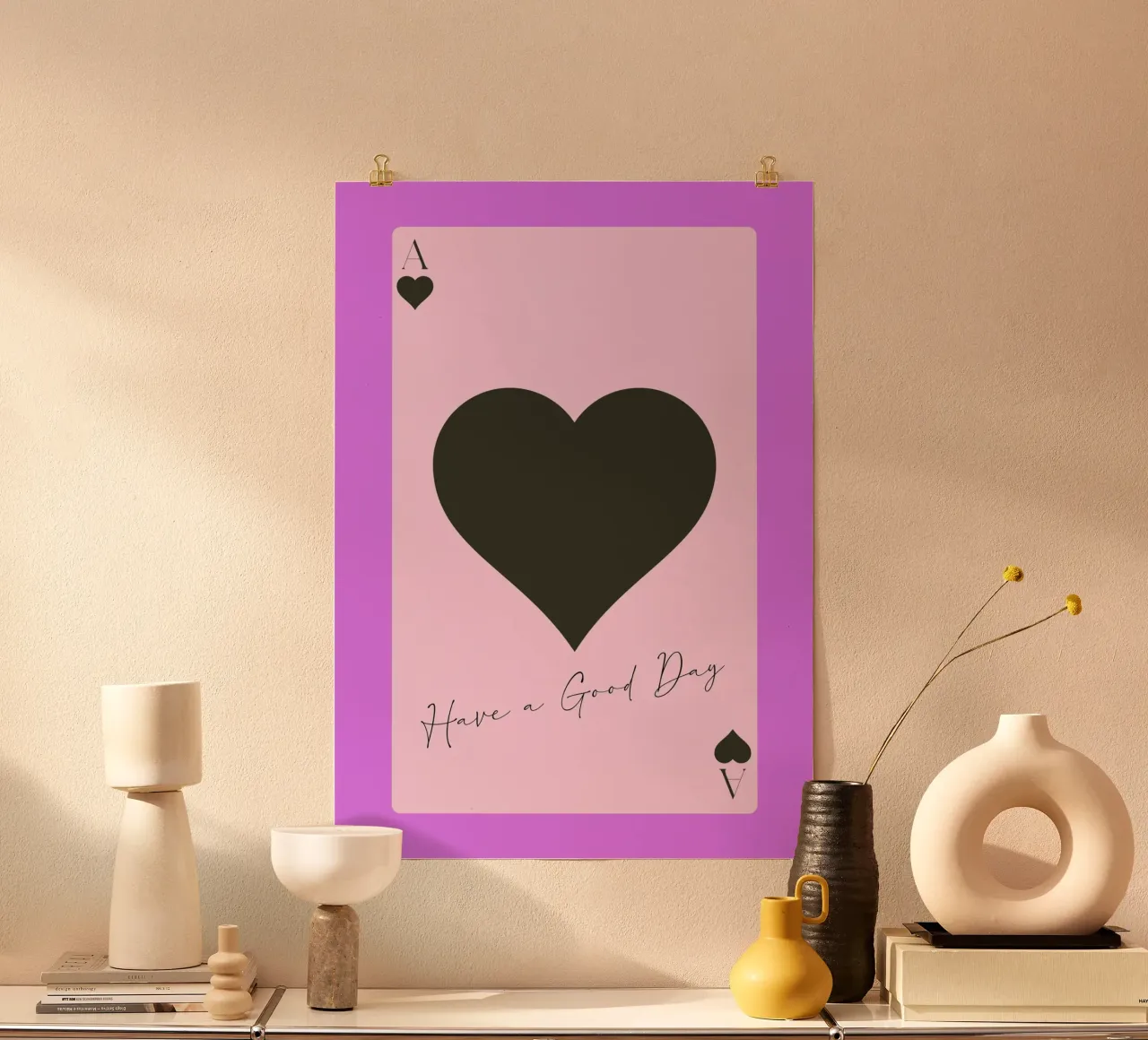 Buona giornata - Carta d'arte con l'asso di cuori poster da homdeco