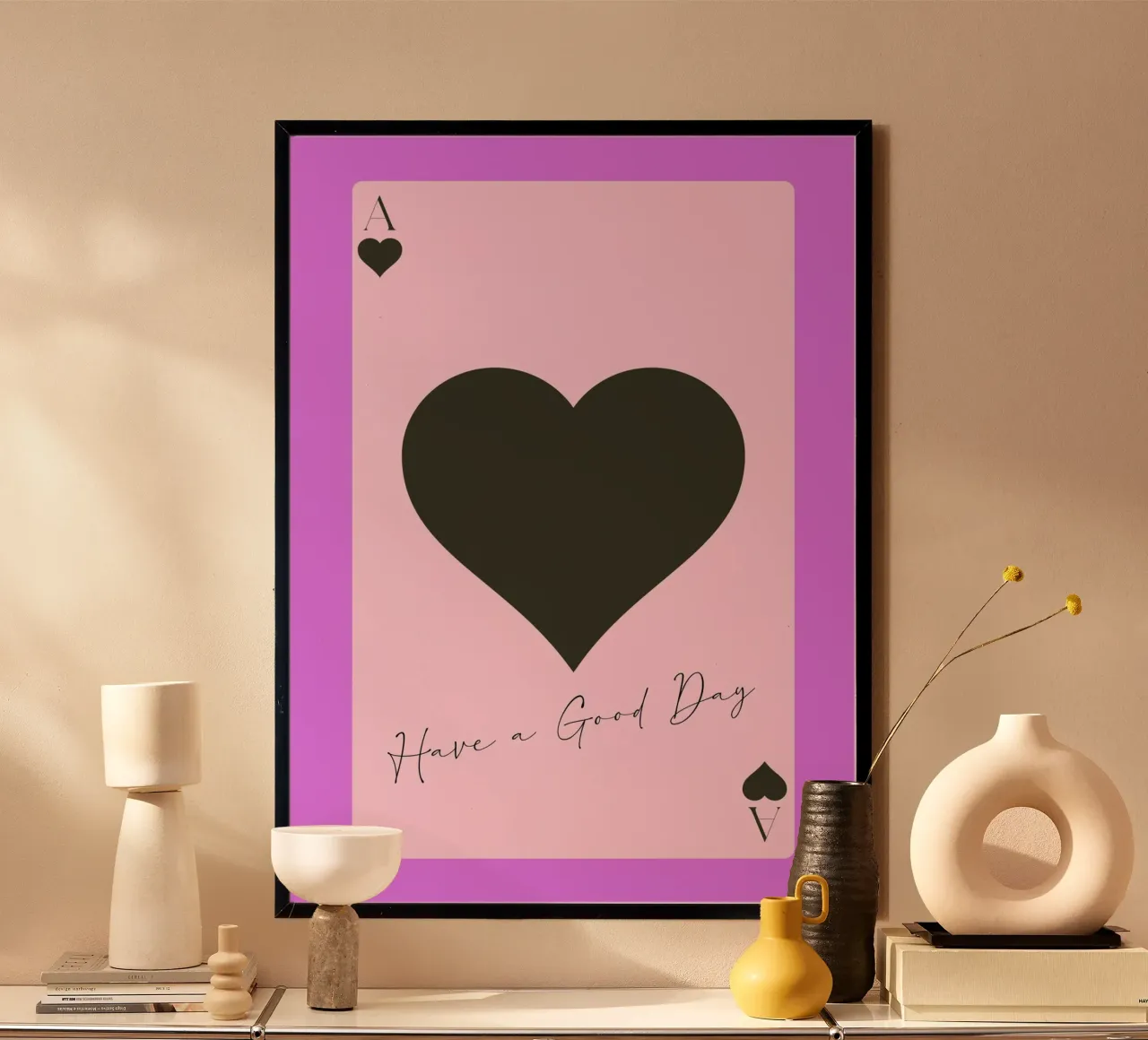 Buona giornata - Carta d'arte con l'asso di cuori poster da homdeco