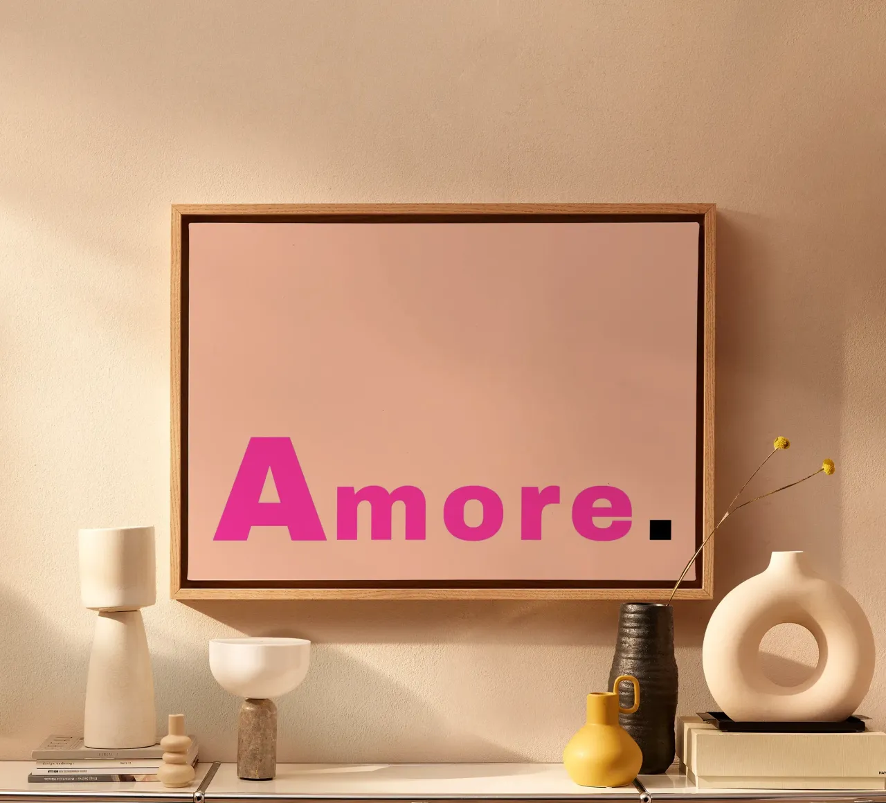 Retro Amore Poster - Minimalist Pink & Fuchsia Art canvas with Floater frame by homdeco