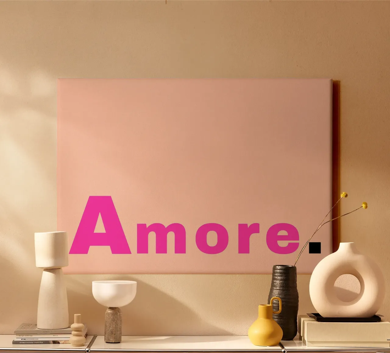 Retro Amore Poster - Minimalist Pink & Fuchsia Art canvas with Floater frame by homdeco