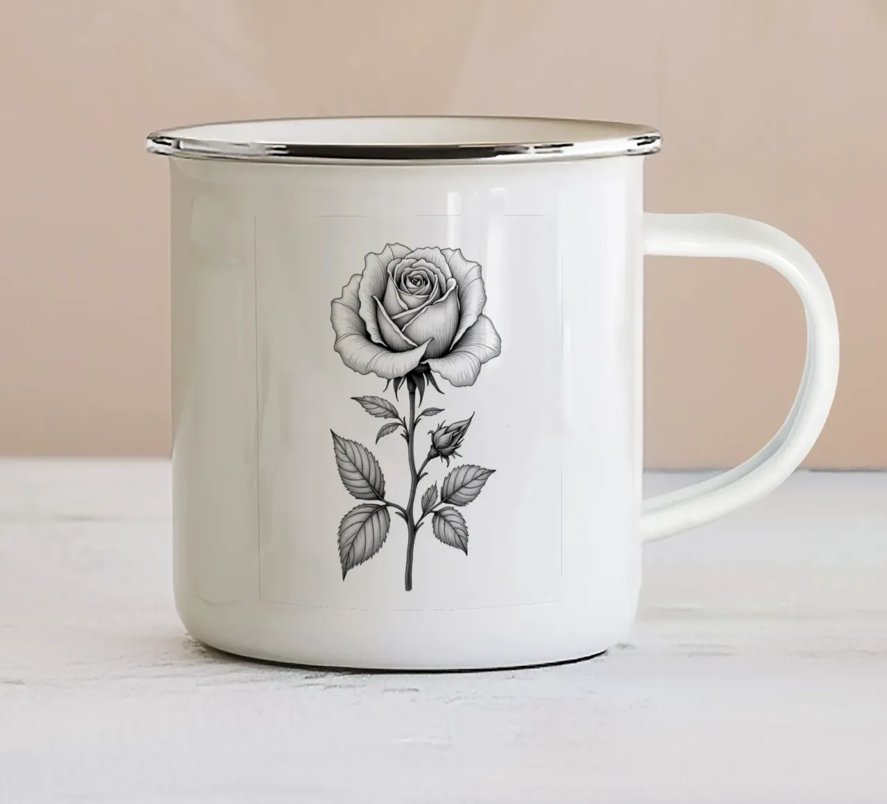 Illustrazione botanica monocromatica dettagliata tazza in smalto da Artistic-shop