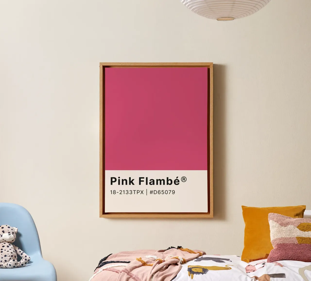 Pantone Pink Flambé - Farbblock Wandkunst Leinwand mit Schattenfugenrahmen von homdeco