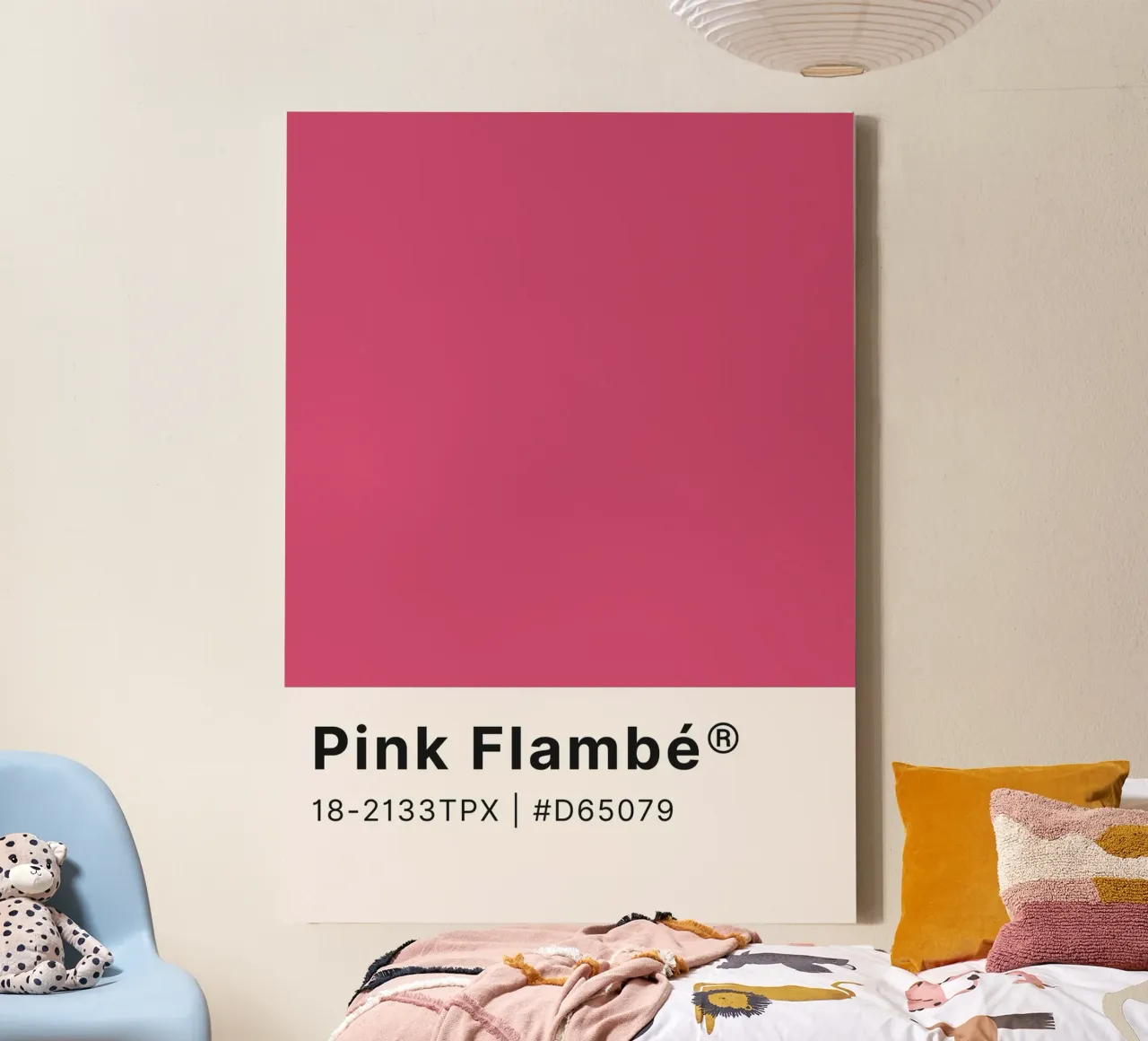 Pantone Pink Flambé - Farbblock Wandkunst Leinwand mit Schattenfugenrahmen von homdeco